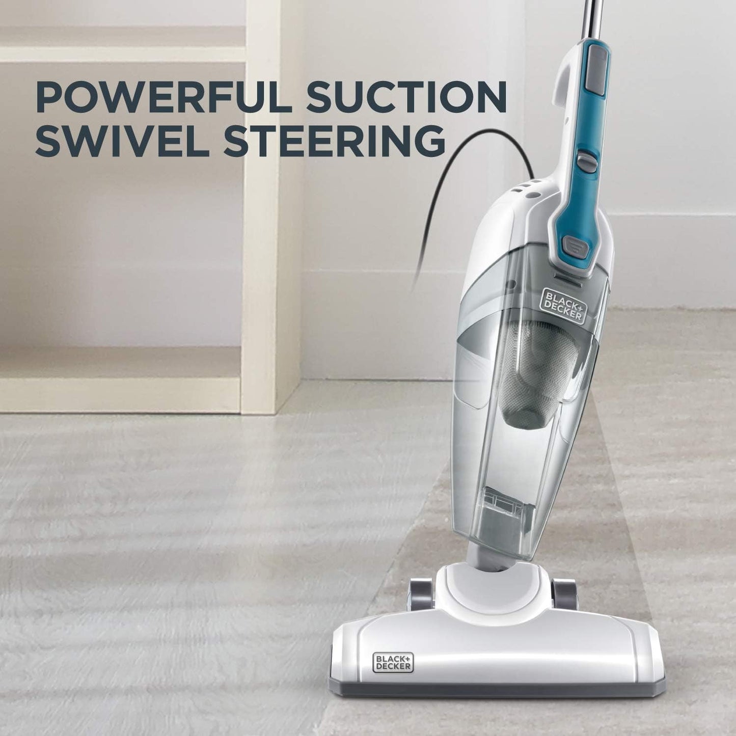 BDST1609 3-in-1 Corded Lightweight Handheld Cleaner & Stick Vacuum Cleaner. White with Aqua Blue