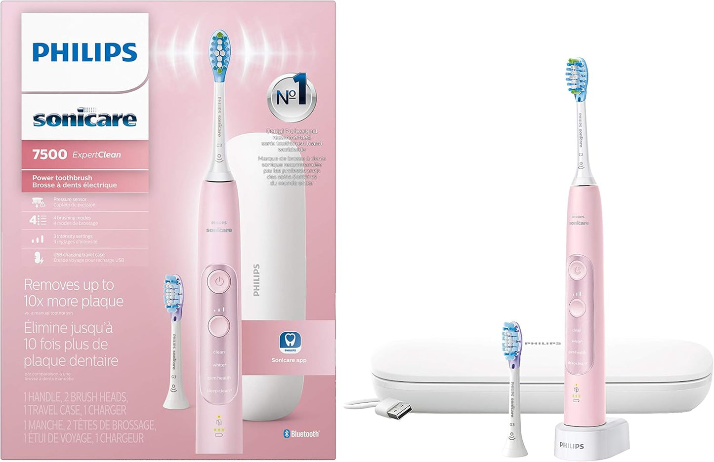 Sonicare ExpertClean 7500 Pink. Rechargeable Electric Power Toothbrush. HX9690/07