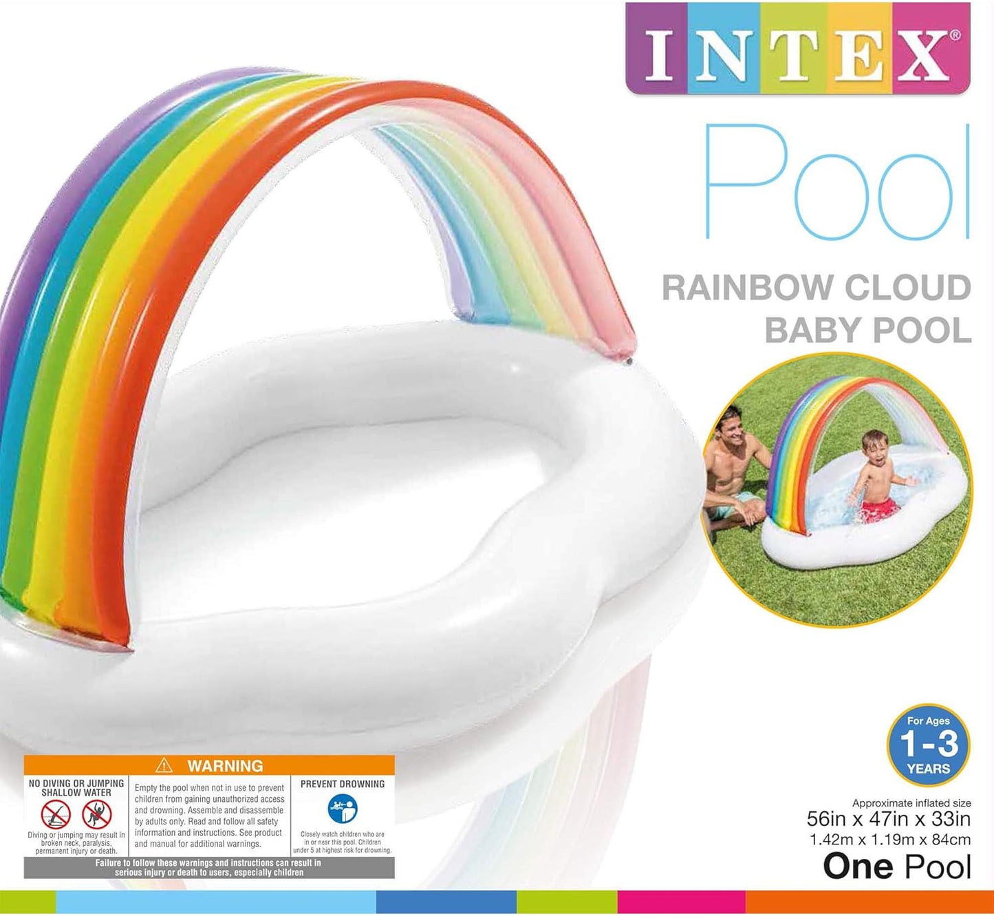 57141EP Round Inflatable Rainbow Cloud Outdoor Baby Pool for Ages 1-3 Years Old
