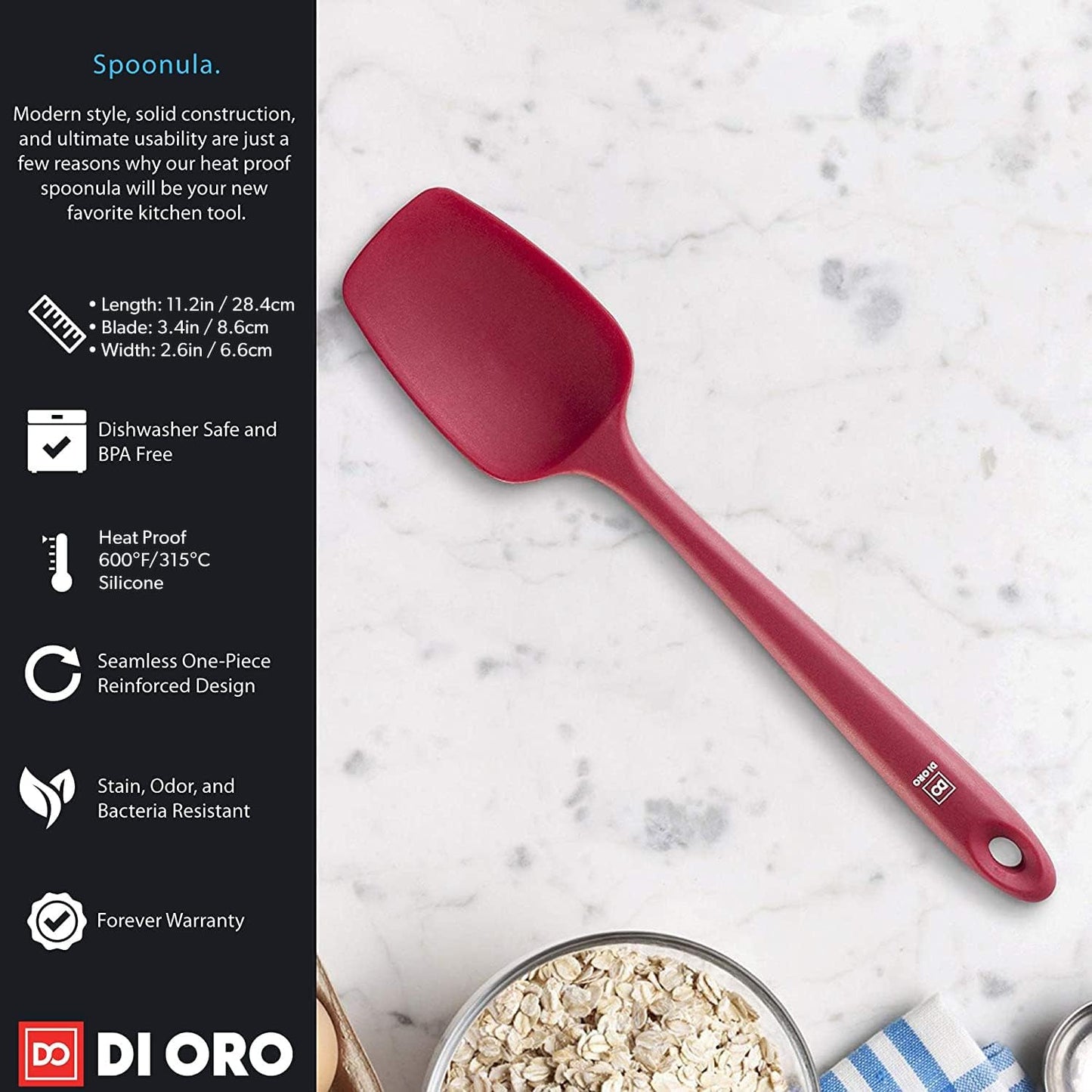 Silicone Spoon Spatula - 600°F Heat-Resistant Large Silicone Spoonula Scraper - BPA Free Nonstick Cookware Safe Rubber Kitchen Utensil for Baking. Cooking. & Mixing - Dishwasher Safe (Red)