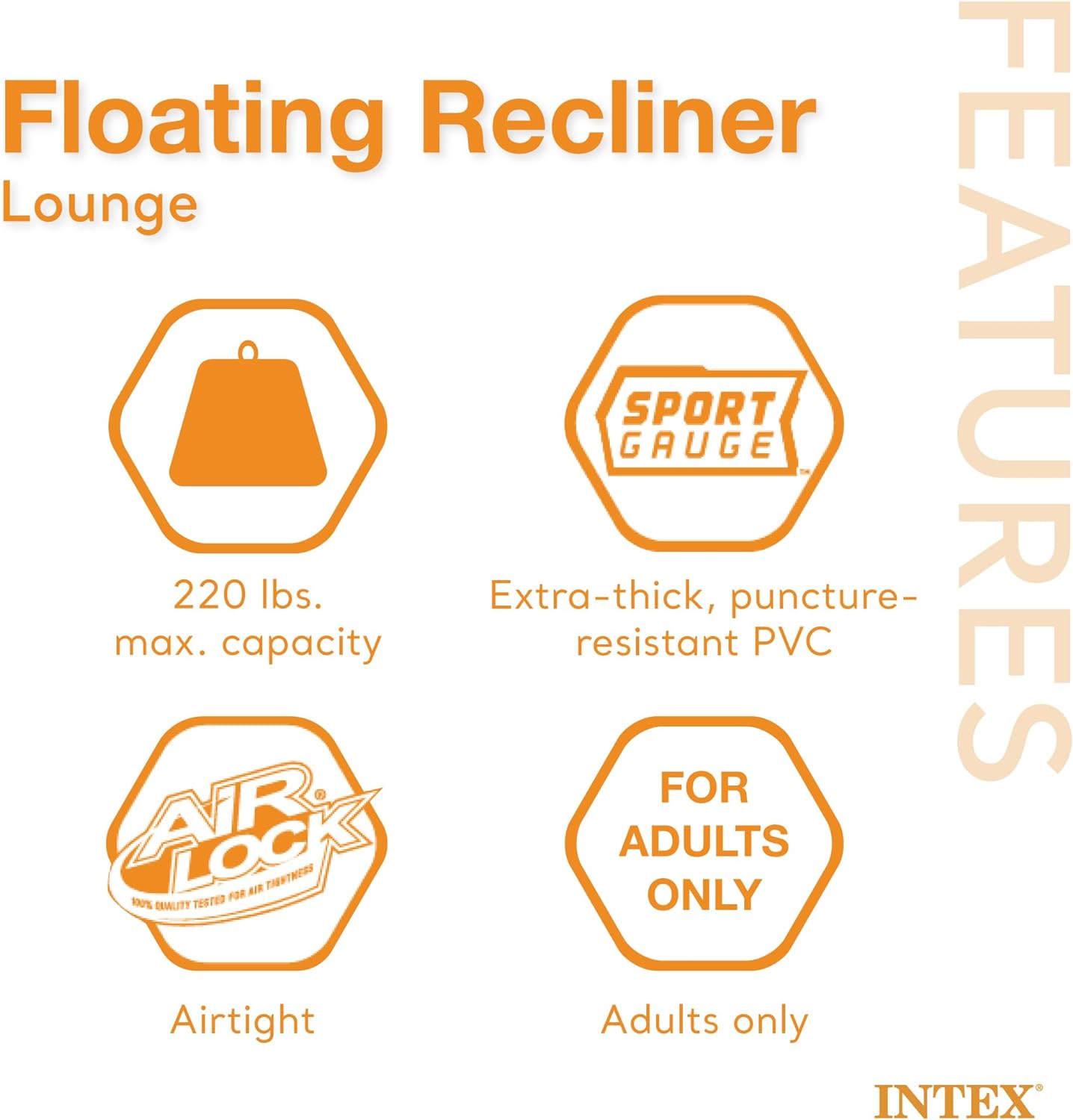 Inflatable Lounge Pool Recliner Lounger Chair with Cup Holders - Heavy-Duty Float Raft for Adults. 220 Lb Capacity Large Floating Tanning Chair