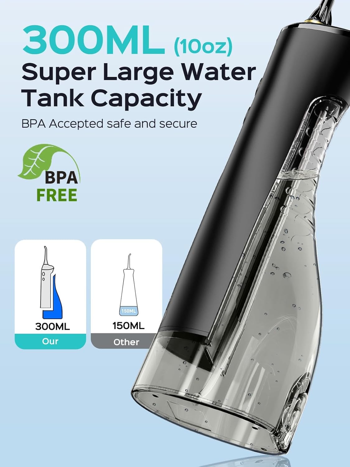 Cordless Water Flosser & Dental Pick for Teeth. Braces. Gums Care - Advanced 10 Pressure Settings for Multiple Users. Rechargeable. Portable for Travel. BPA-Free. Black. E40(WFP14)