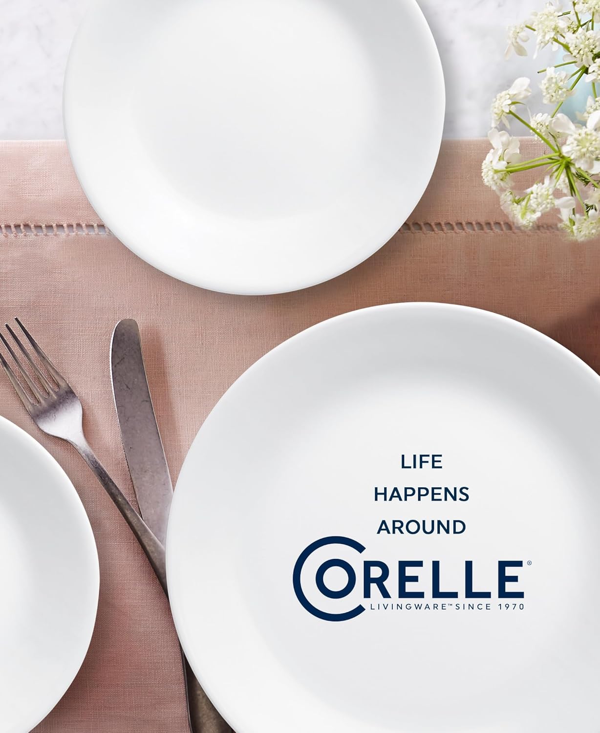 18-Piece Service for 6 Dinnerware Set. Triple Layer Glass and Chip Resistant. Lightweight Round Plates and Bowls Set. Winter Frost White