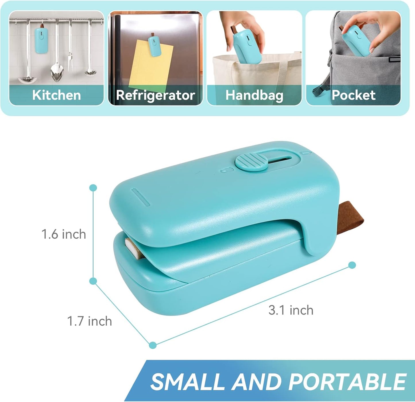 Mini Bag Sealer. Handheld Heat Vacuum Sealer. 2 in 1 Sealer and Cutter with Lanyard. Portable Resealer Machine for Plastic Bags Food Storage Snacks Freshness (2xAA Batteries Included)