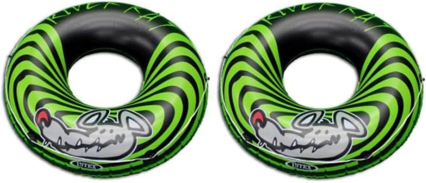 River Rat 48 Inch Inflatable Vinyl Towable Boat Floating Tube Raft for Swimming Pool and Lake in Green Rat or Graffiti Rat Design. Color Varies