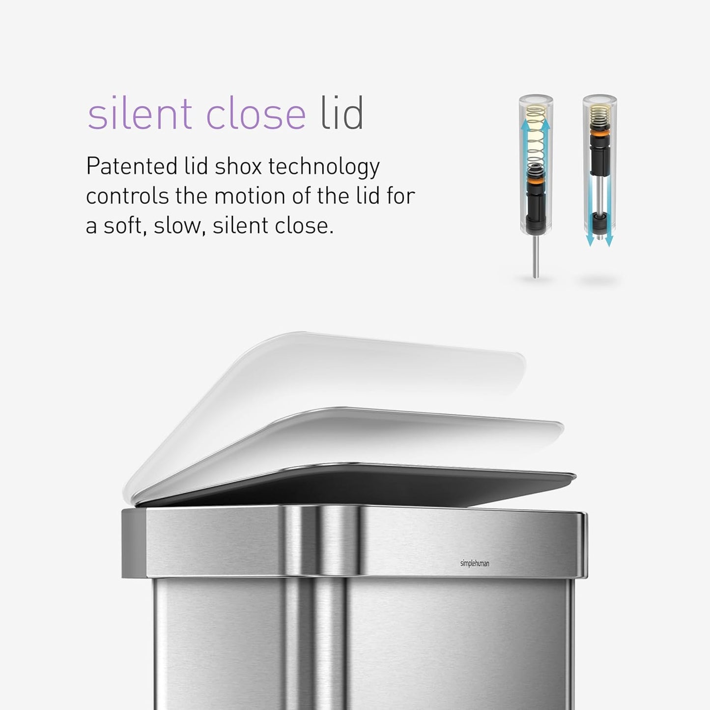 45 Liter / 12 Gallon Rectangular Hands-Free Kitchen Step Trash Can with Soft-Close Lid. Brushed Stainless Steel