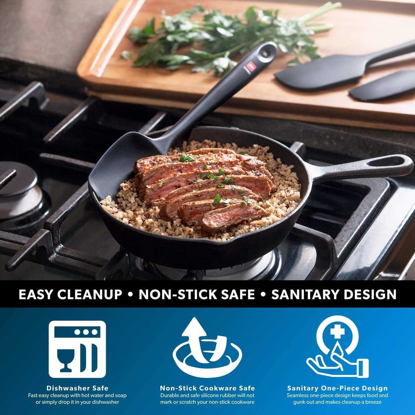 Silicone Spoon Spatula - Forever Warranty - 600°F Heat-Resistant Large Silicone Spoonula Scraper - BPA Free Nonstick Cookware Safe Rubber Kitchen Utensil for Baking. Cooking. & Mixing (Teal)