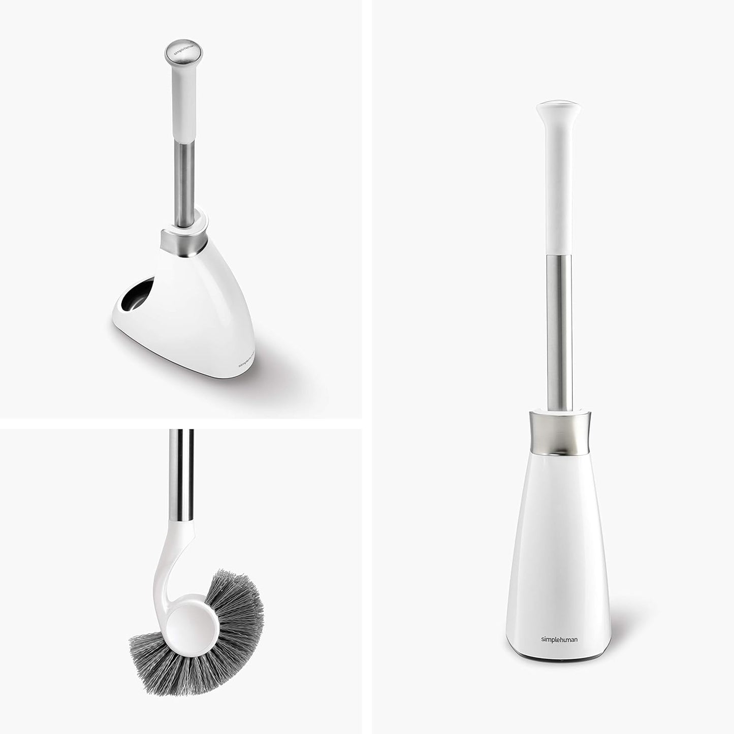 Toilet Brush with Caddy. Stainless Steel. White