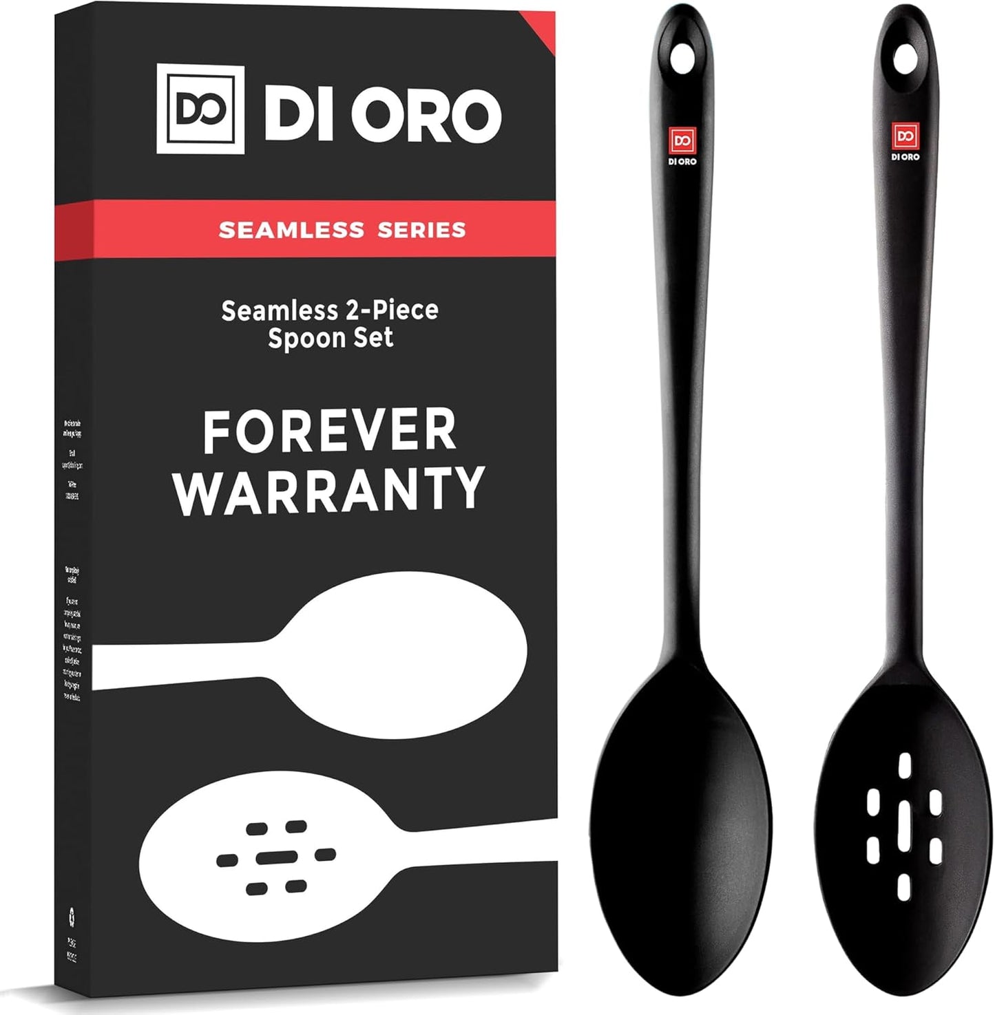 Silicone Spoons for Cooking - Large Kitchen Spoons for Mixing. Serving. & Stirring - 600°F Heat-Resistant Non Stick Utensils – Big Solid & Slotted Basting Spoons - Dishwasher Safe (2pc. Black)