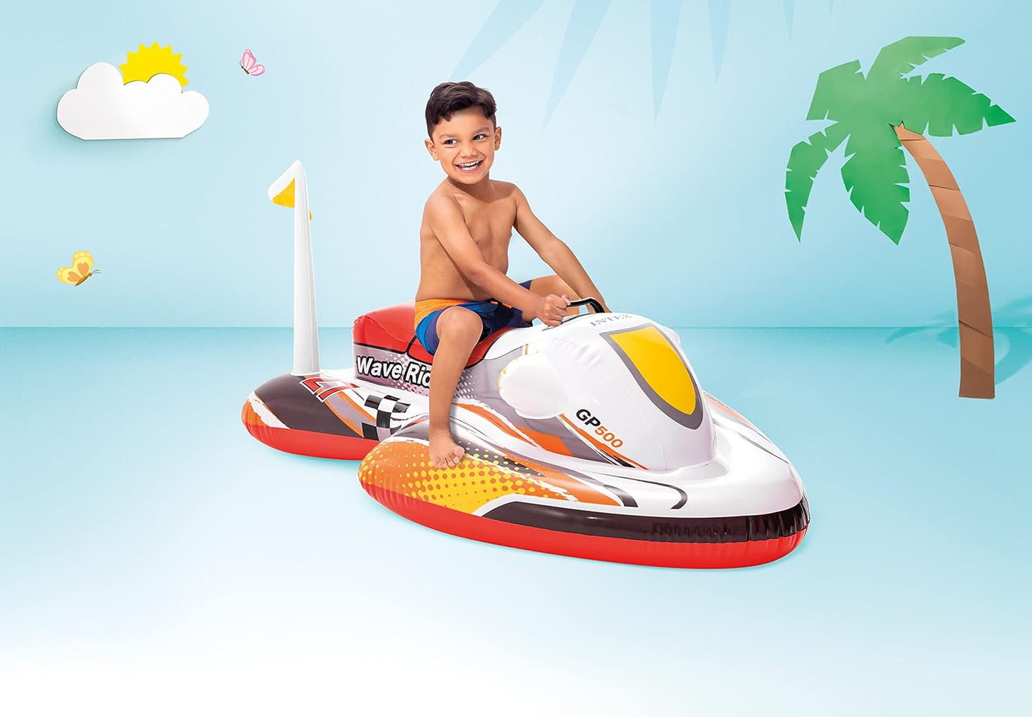 Wave Rider Inflatable Pool Float: Pool Toy For Kids – Heavy-Duty Handle – 88lb Weight Capacity – 46 x 30.5 – For Ages 3+