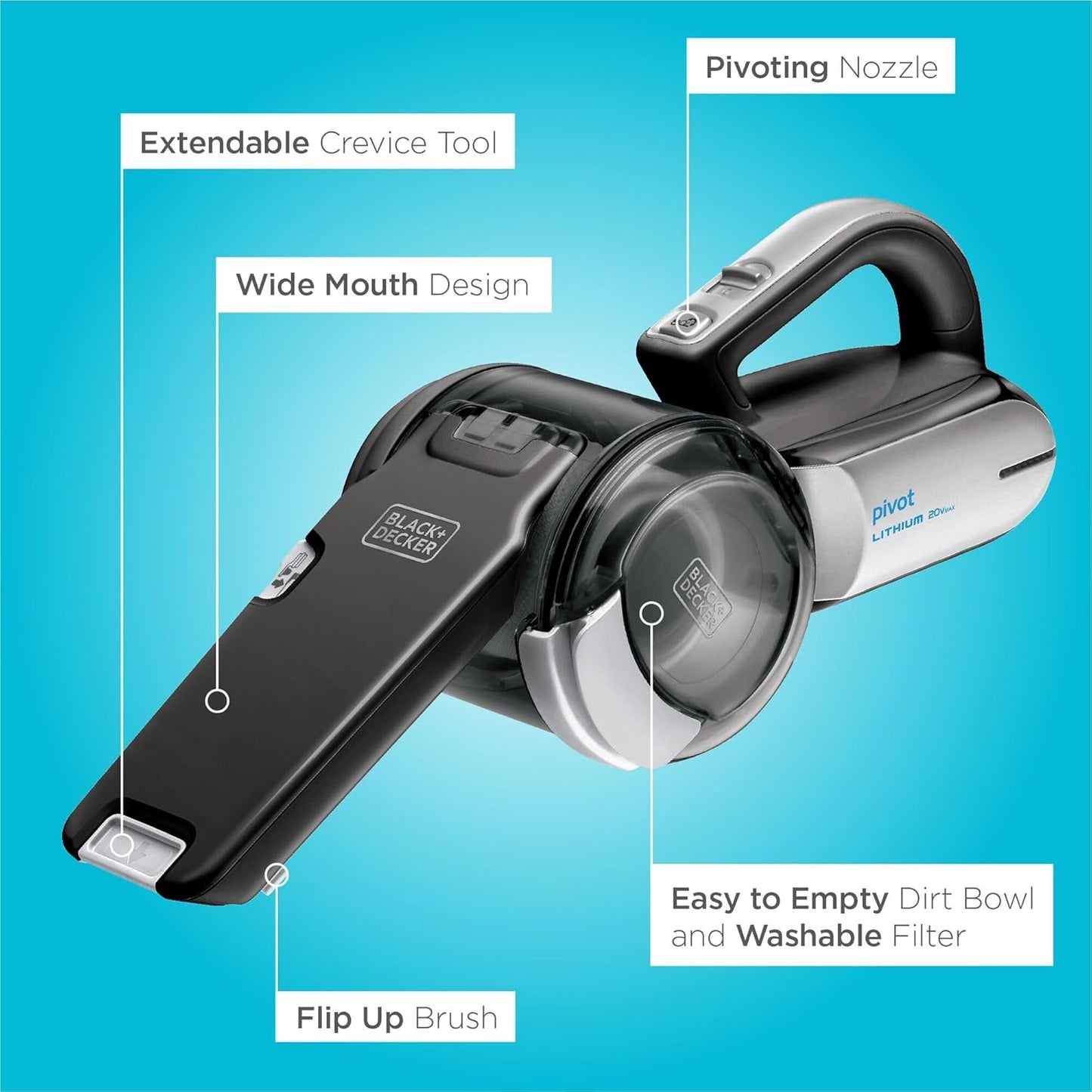 dustbuster PIVOT VAC Cordless Handheld Vacuum. Home and Car Vacuum with Crevice Tool and Pivot Nozzle (BDH2000PL)