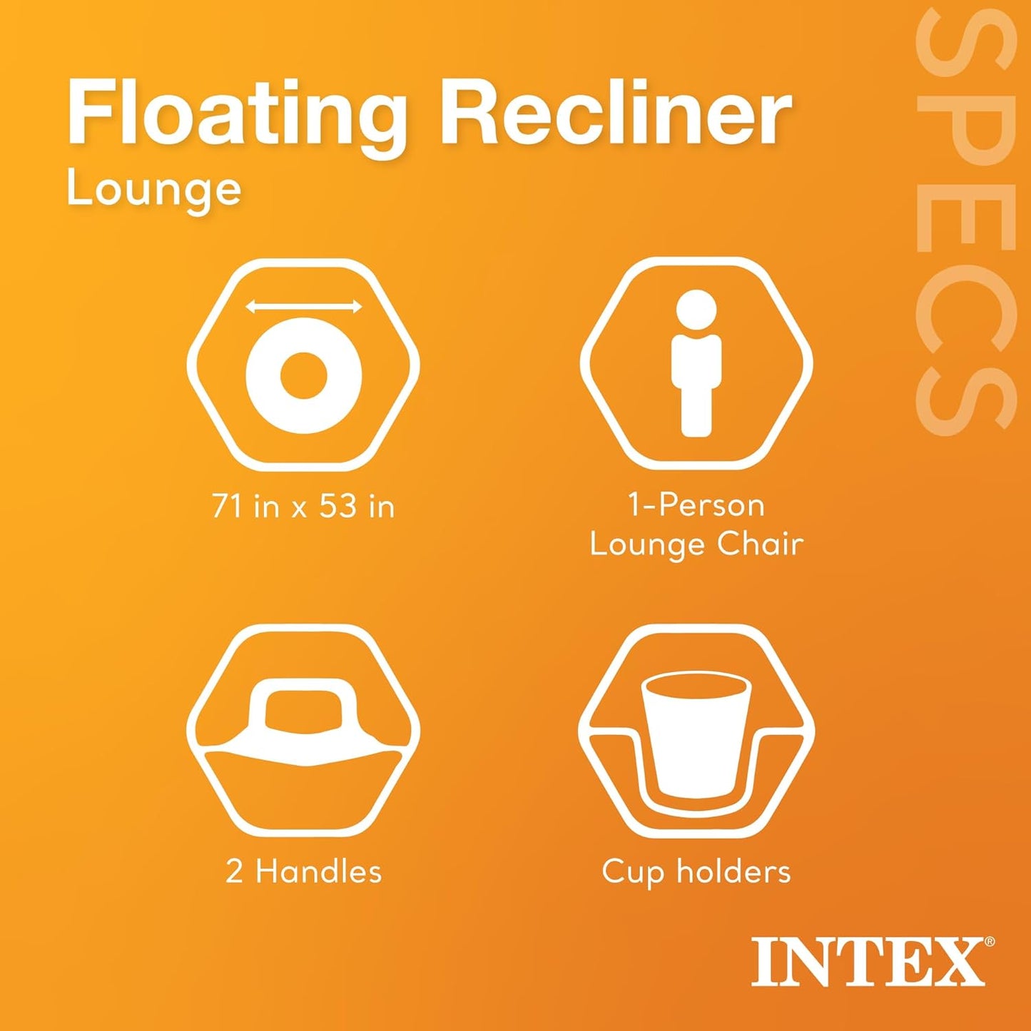 Inflatable Lounge Pool Recliner Lounger Chair with Cup Holders - Heavy-Duty Float Raft for Adults. 220 Lb Capacity Large Floating Tanning Chair
