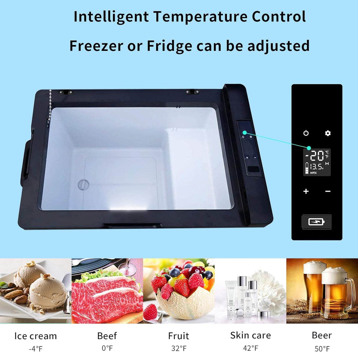 C50 Portable Refrigerator 53 Quart(50 Liter) 12 Volt Car Freezer for Vehicle. Truck. RV. Boat. Mini Fridge Freezer for Travel. Outdoor. Home -12/24V DC and 110-240V AC (Black and Silver)