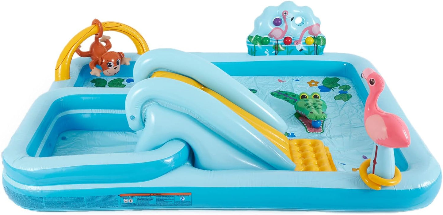 96 x 78 x 28 Inflatable Jungle Adventure Play Center Spray Kiddie Pool - Backyard Kids Water Slide. Outdoor Blow-Up Splash Pad for Toddlers