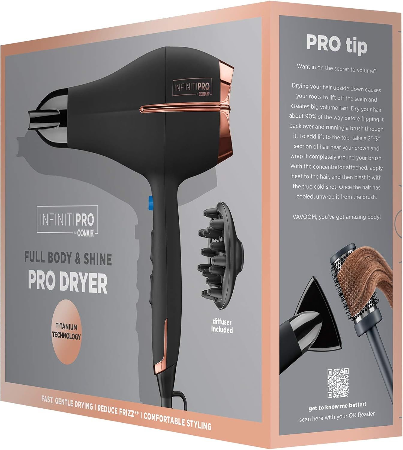 AC Motor Pro Hair Dryer with Ceramic Technology | Includes Diffuser and Concentrator | Black | Packaging May Vary