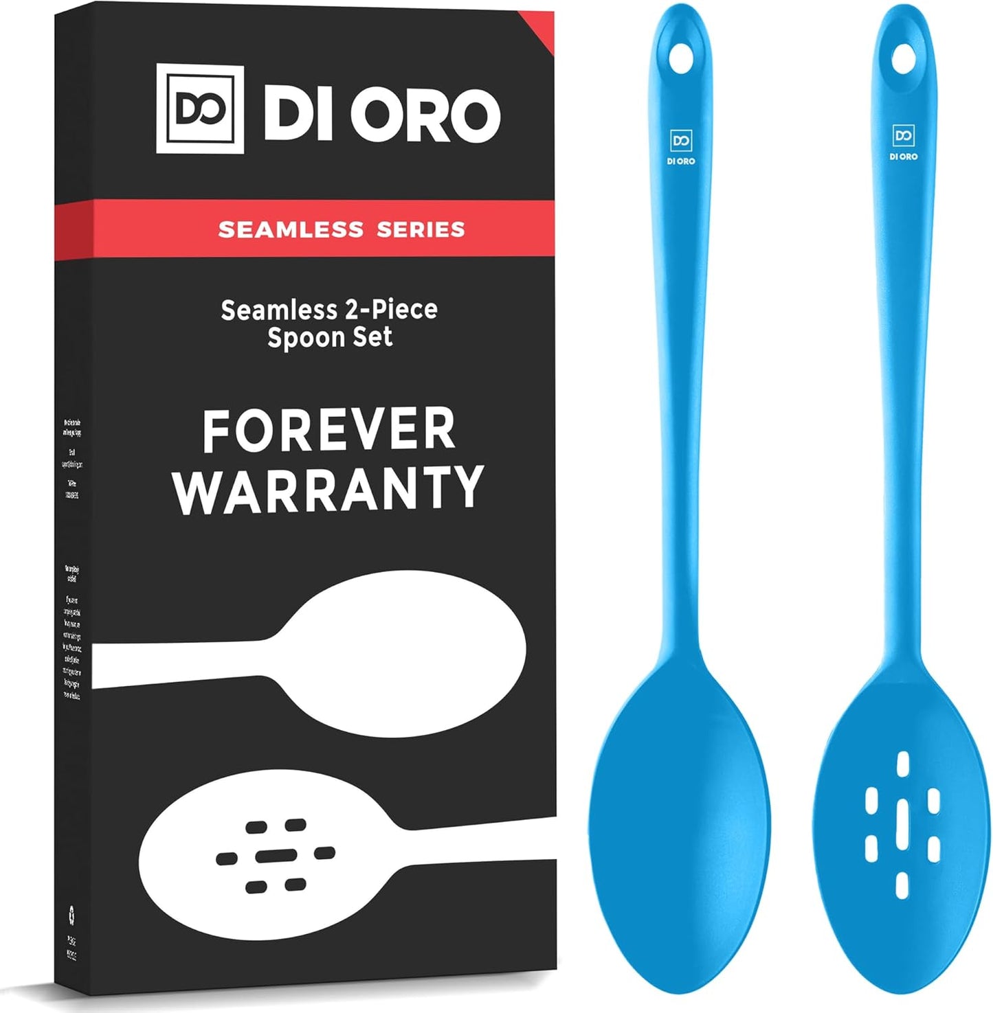 Silicone Spoons for Cooking - Large Kitchen Spoons for Mixing. Serving. & Stirring - 600°F Heat-Resistant Non Stick Utensils – Big Solid & Slotted Basting Spoons - Dishwasher Safe (2pc. Black)