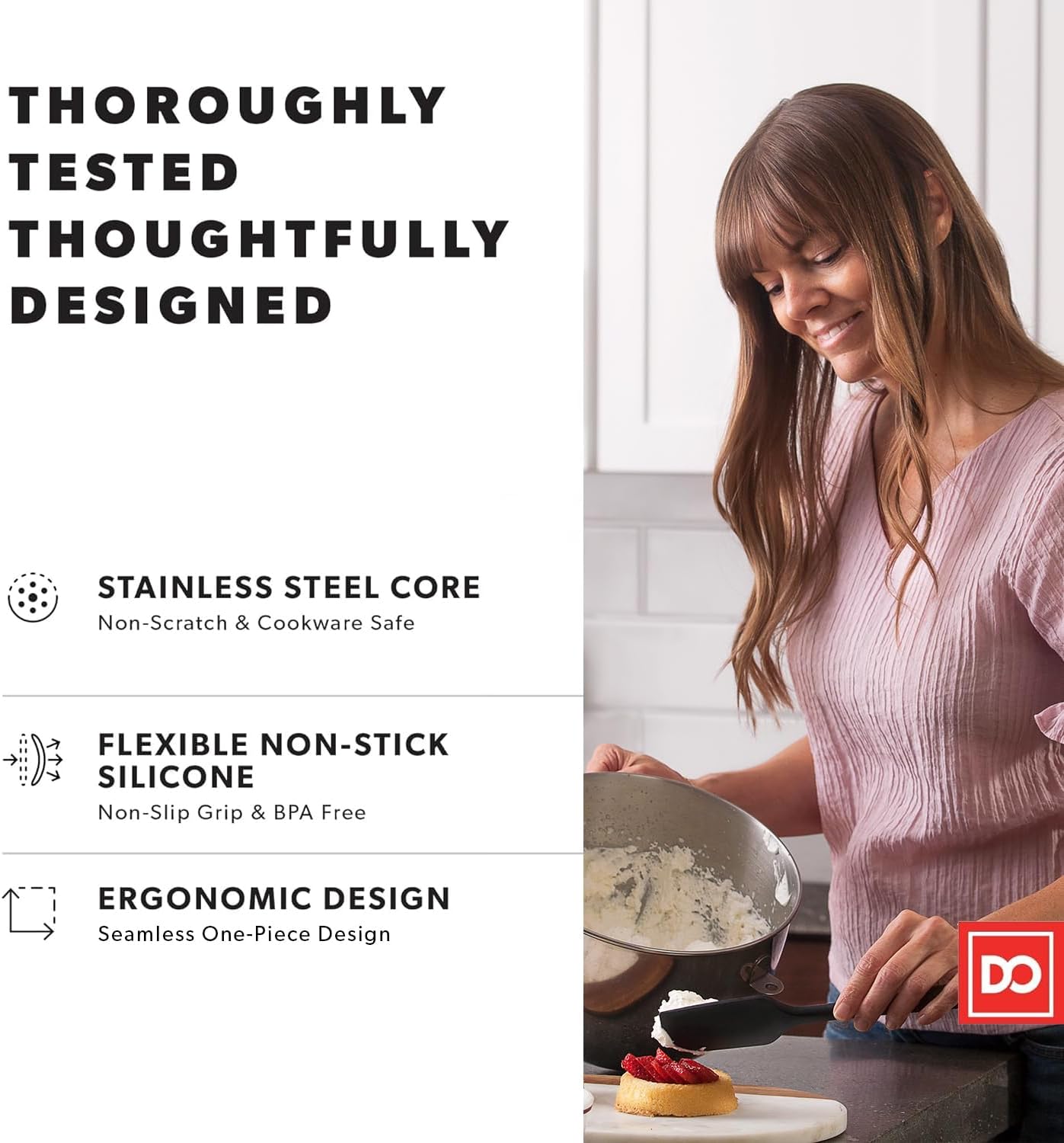Silicone Spatula Set - Rubber Kitchen Spatulas for Baking. Cooking. & Mixing - 600°F Heat-Resistant & BPA Free Silicone Scraper Spatulas for Nonstick Cookware - Dishwasher Safe (3pc. Black)