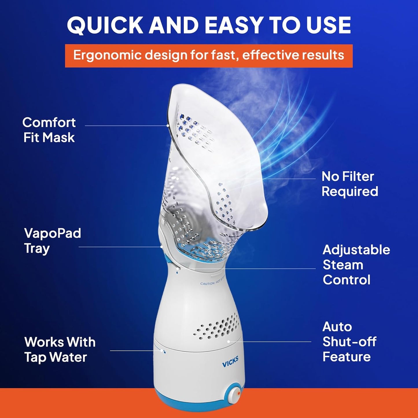 Sinus Inhaler - Non-Medicated Steam Relief for Allergies, Congestion, Coughs and Colds, Face Steamer, Soothes Nasal and Throat Passages, Use with VapoPads (1 Included), FSA and HSA Eligible