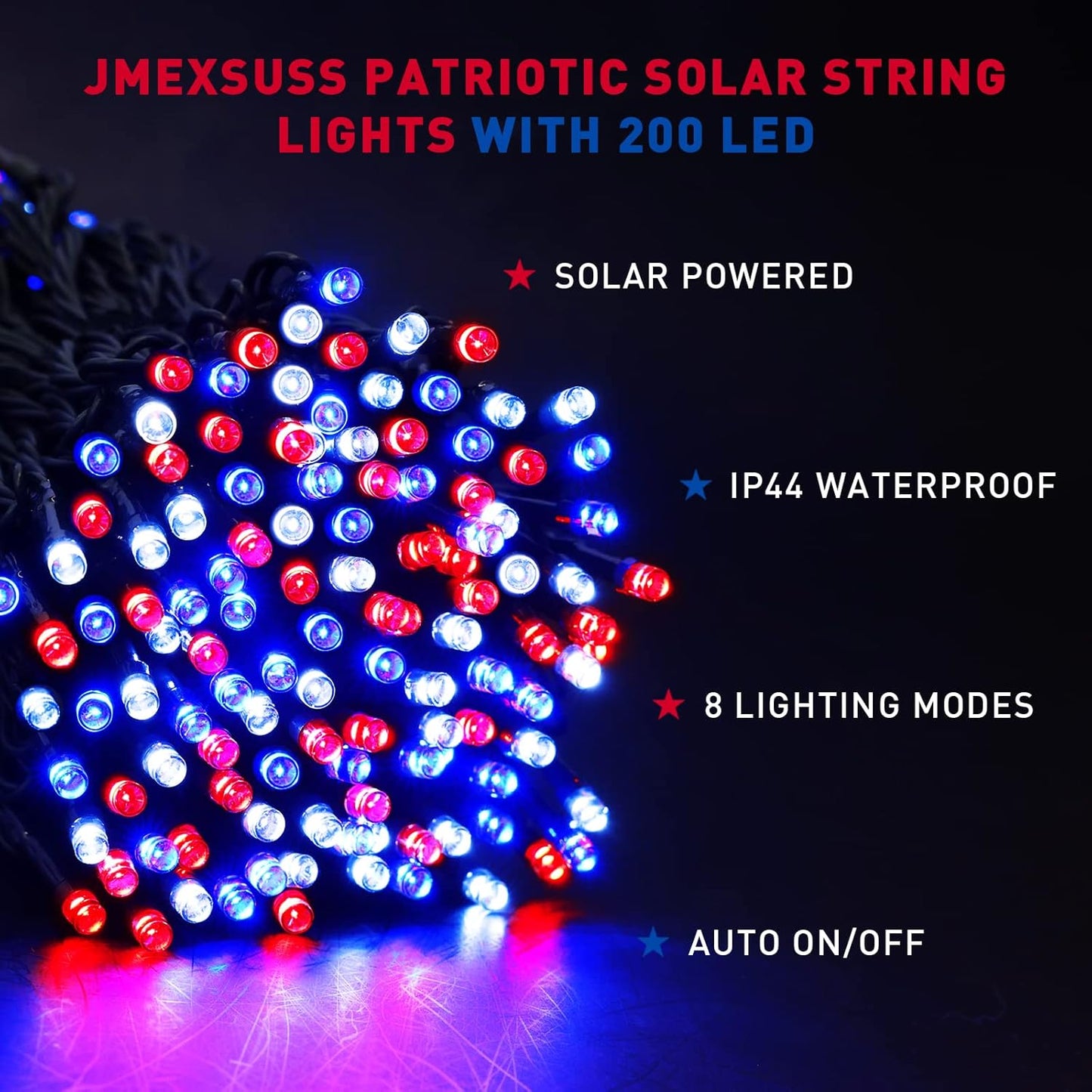 2 Pack Red White and Blue Solar Lights 100LED 33ft Patriot Solar String Lights Waterproof. 8 Modes 4th of July Lights for Independence Day. Gardens. Tree. Outdoor 4th of July Decorations