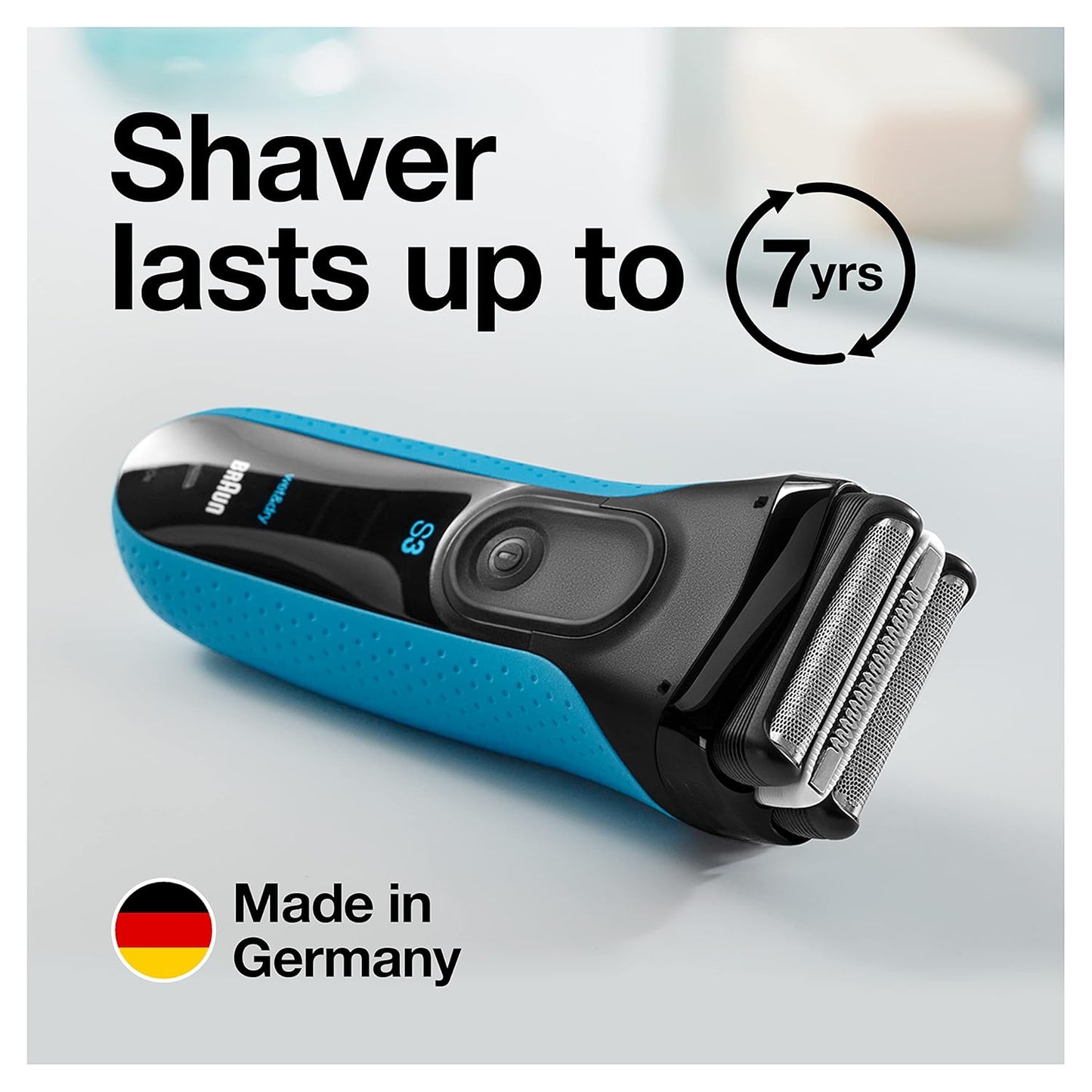 3 Razor with Precision Trimmer. Rechargeable. Wet & Dry Foil Shaver for Men. Blue/Black. 4 Piece