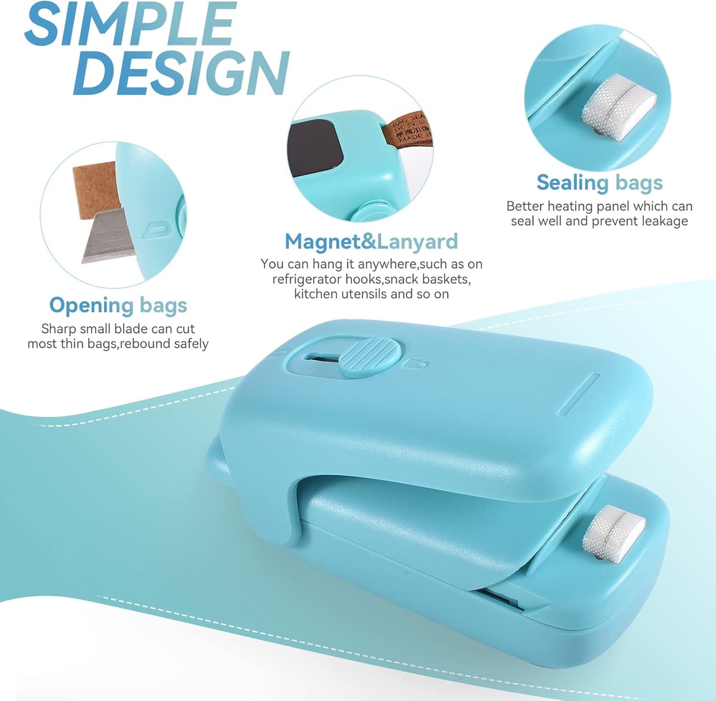 Mini Bag Sealer. Handheld Heat Vacuum Sealer. 2 in 1 Sealer and Cutter with Lanyard. Portable Resealer Machine for Plastic Bags Food Storage Snacks Freshness (2xAA Batteries Included)