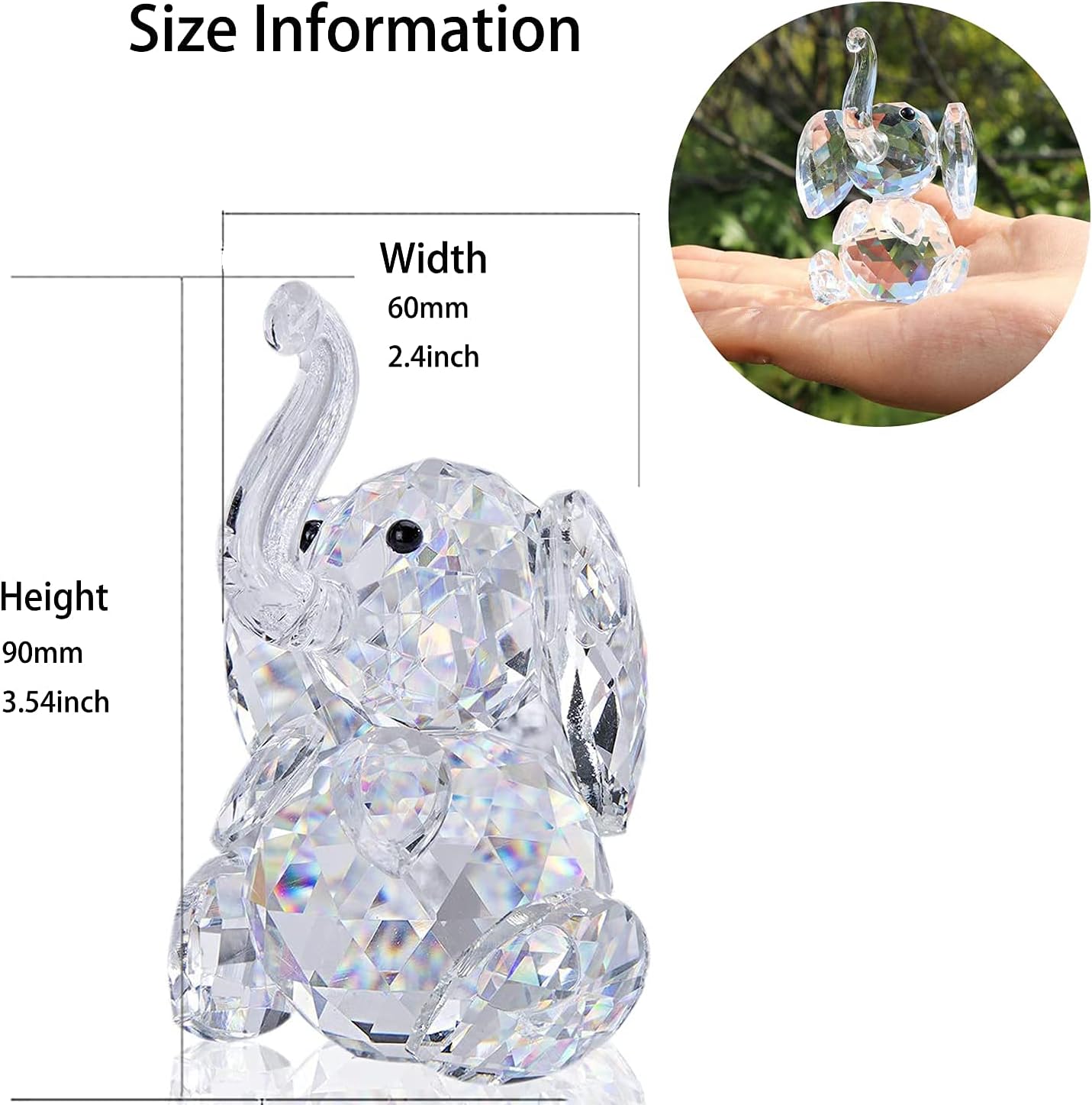 Crystal Cute Elephant Figurine Collection Cut Glass Ornament Statue Animal Collectible