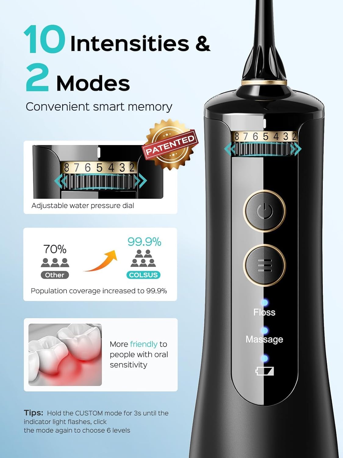 Cordless Water Flosser & Dental Pick for Teeth. Braces. Gums Care - Advanced 10 Pressure Settings for Multiple Users. Rechargeable. Portable for Travel. BPA-Free. Black. E40(WFP14)