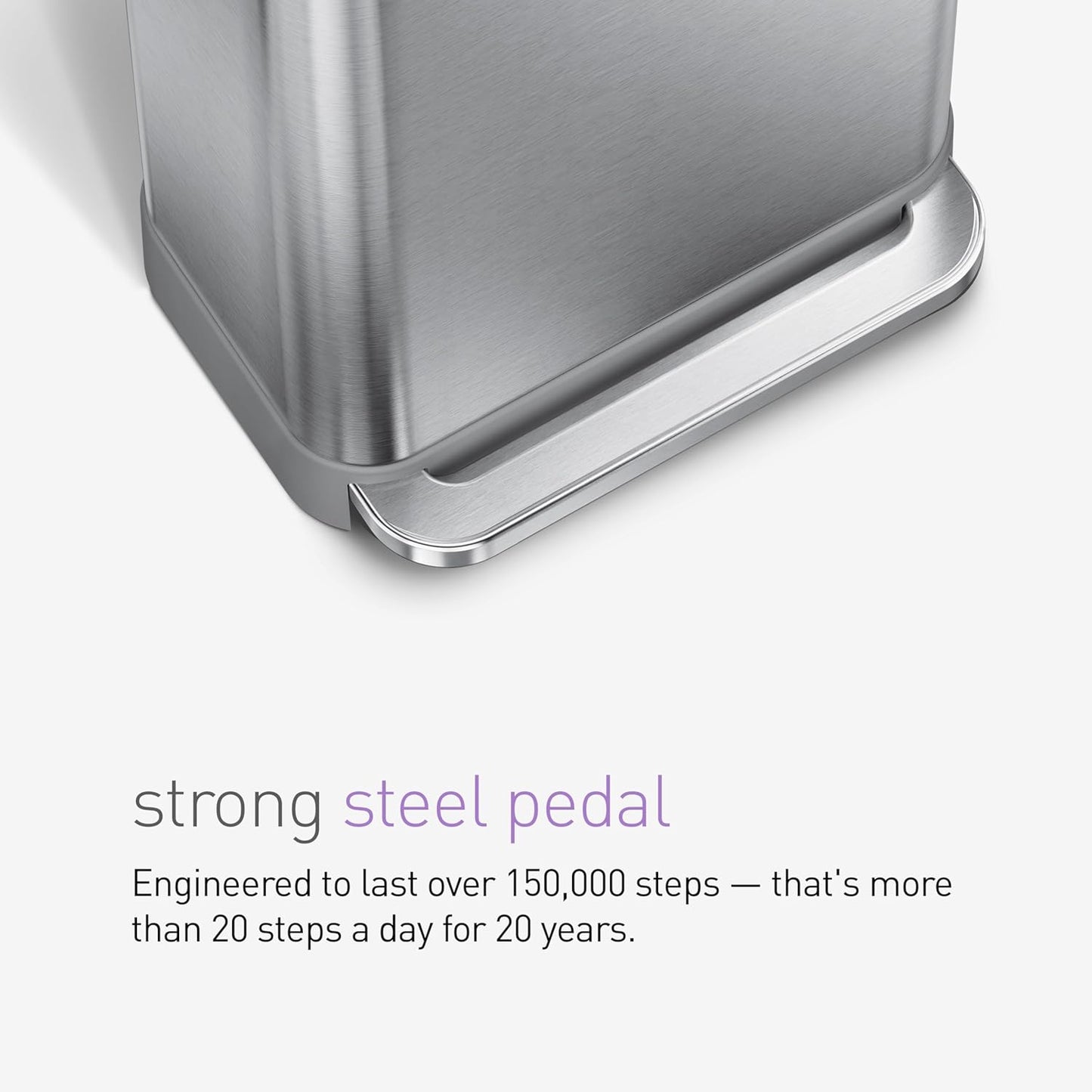 45 Liter / 12 Gallon Rectangular Hands-Free Kitchen Step Trash Can with Soft-Close Lid. Brushed Stainless Steel