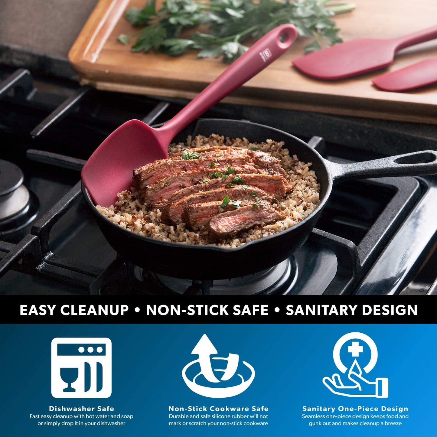 Silicone Spoon Spatula - 600°F Heat-Resistant Large Silicone Spoonula Scraper - BPA Free Nonstick Cookware Safe Rubber Kitchen Utensil for Baking. Cooking. & Mixing - Dishwasher Safe (Red)