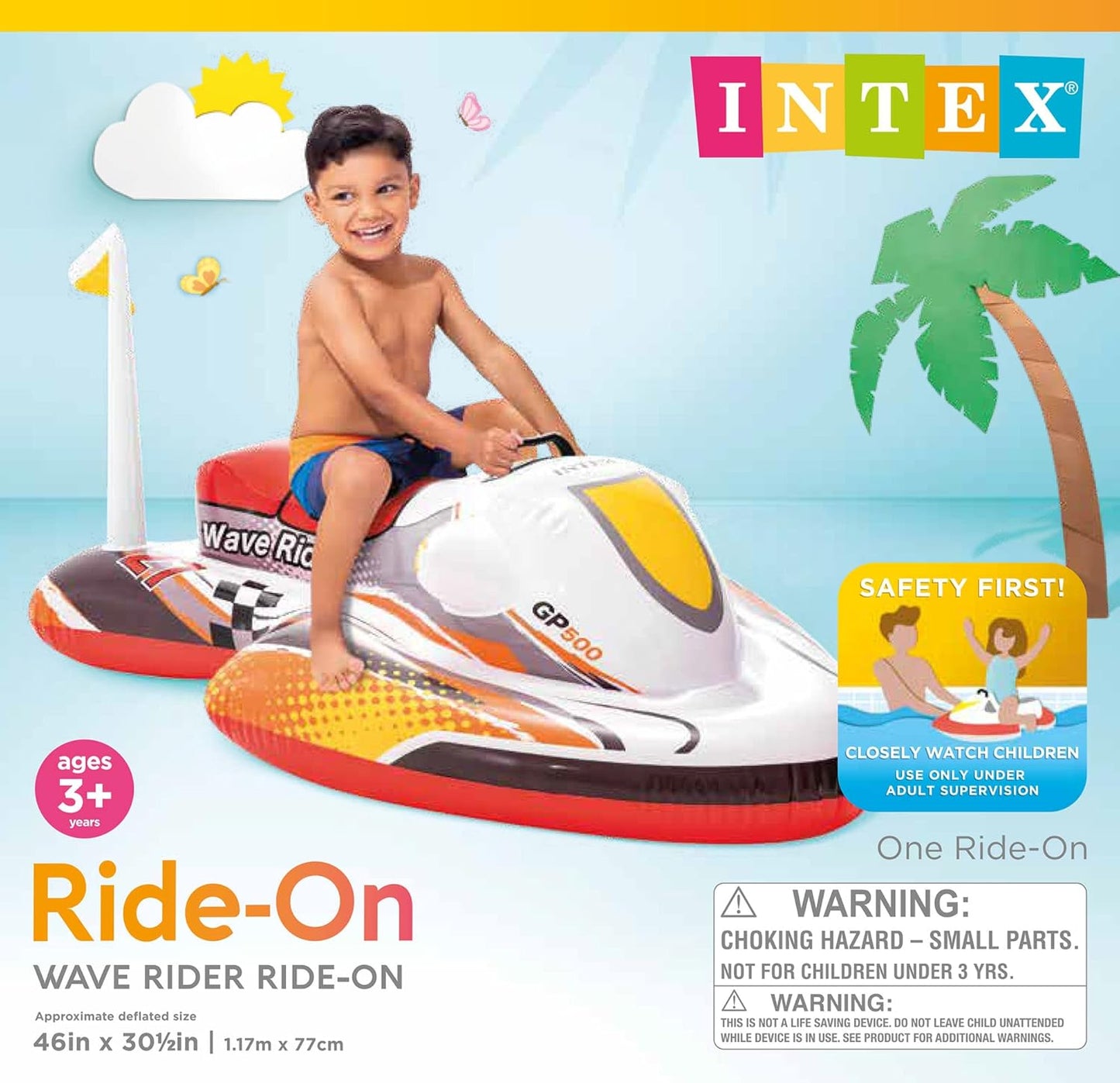 Wave Rider Inflatable Pool Float: Pool Toy For Kids – Heavy-Duty Handle – 88lb Weight Capacity – 46 x 30.5 – For Ages 3+