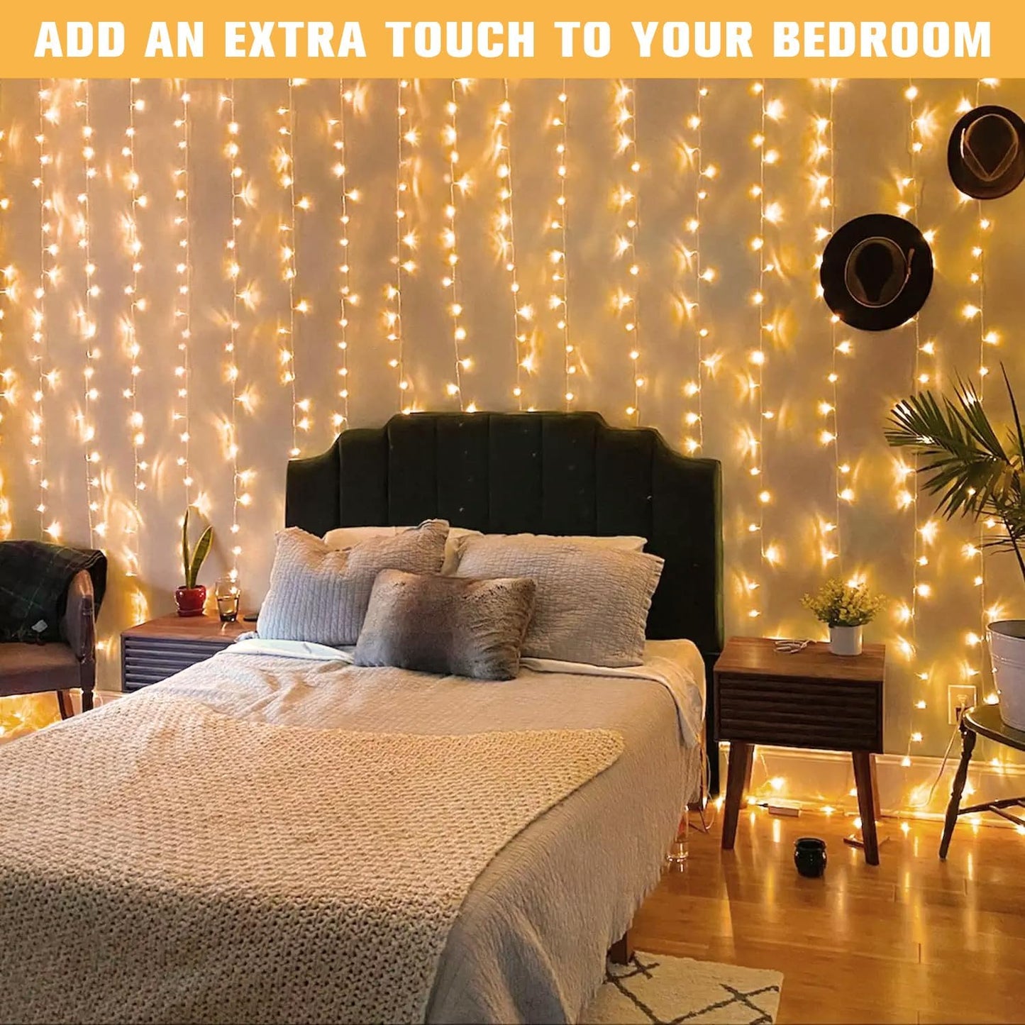 600 LED Christmas Curtain Lights Outdoor. 9.5x19.6ft Christmas String Lights Plug in with Remote. 8 Modes Wall Hanging Lights for Bedroom Party Backdrop Wedding Christmas Decor. Warm White