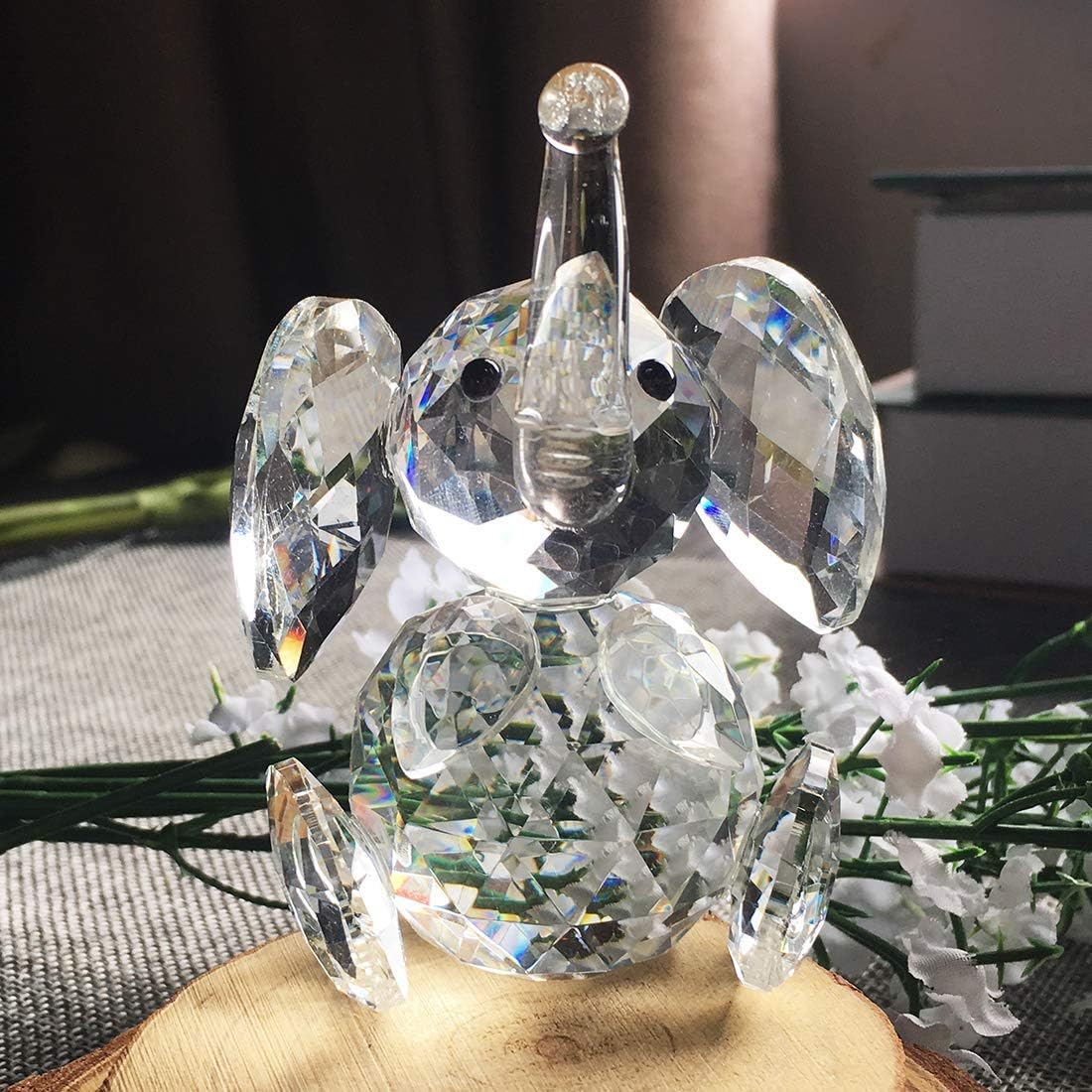 Crystal Cute Elephant Figurine Collection Cut Glass Ornament Statue Animal Collectible