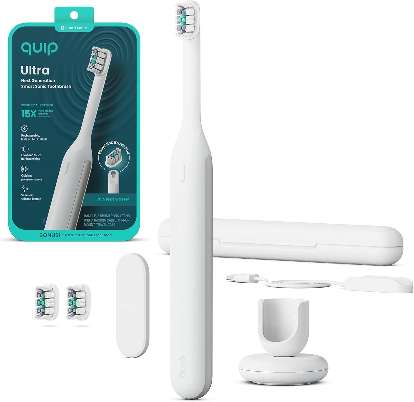 Next Generation Smart Toothbrush - Timed Electric Toothbrush with Case - Replaceable Brush Head. Soft Bristles. Silicone Handle. 30-Day Battery Life - Travel Toothbrush - Stone