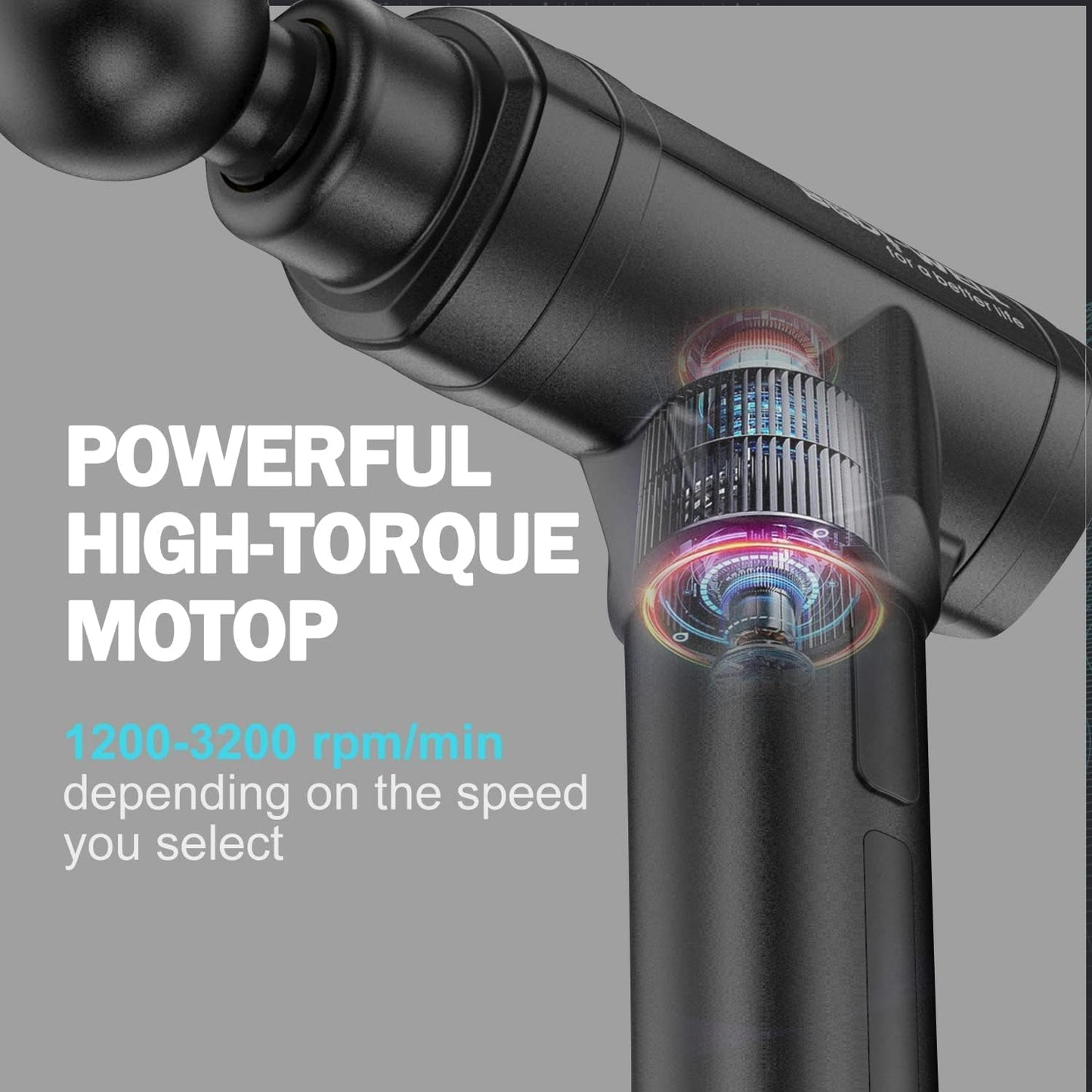Massage Gun Deep Tissue - Back Muscle Massager w/High Torque Motor for Back Pain. Shoulder. Neck. Body. All Muscles Recover & Massage