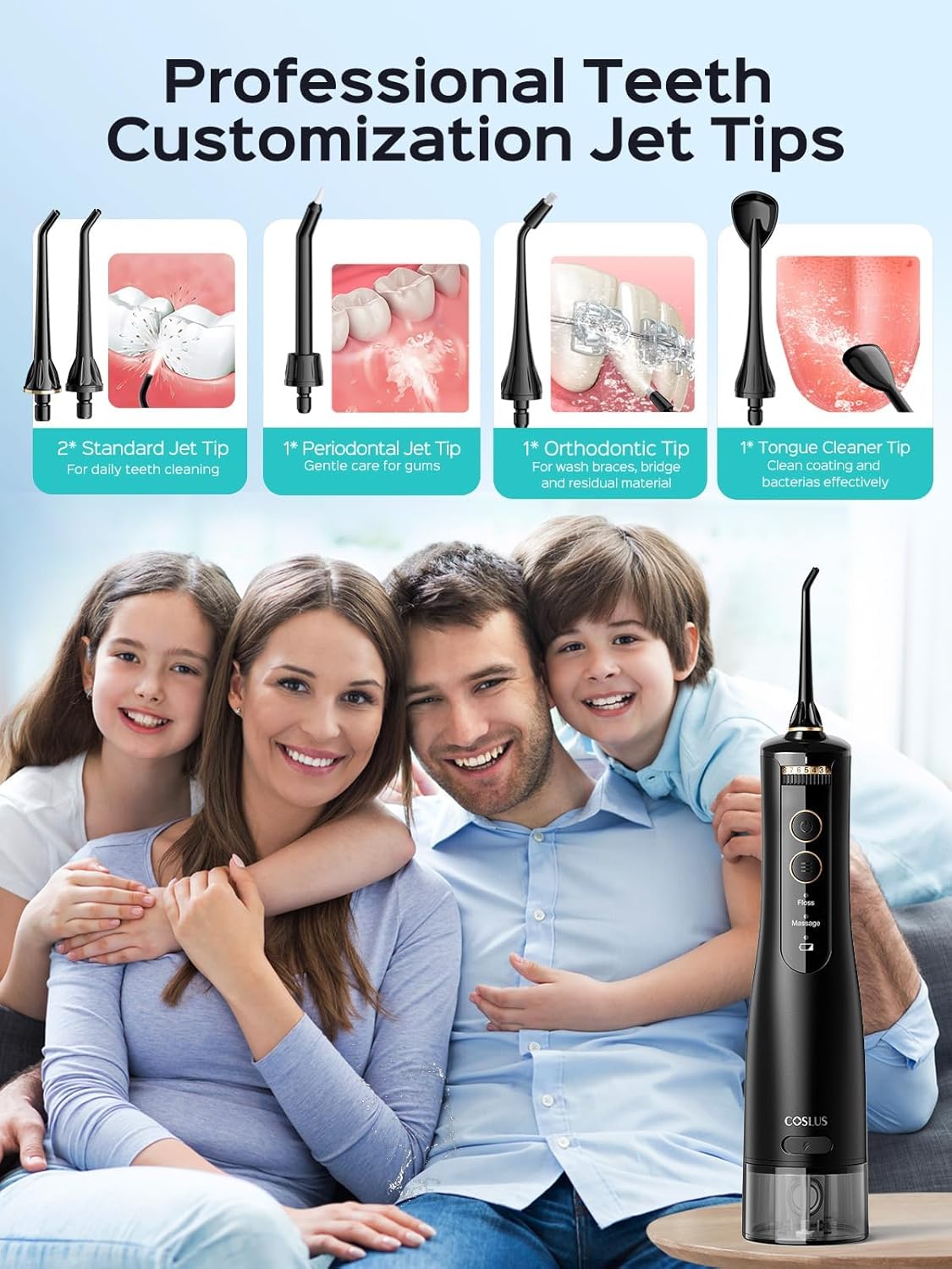 Cordless Water Flosser & Dental Pick for Teeth. Braces. Gums Care - Advanced 10 Pressure Settings for Multiple Users. Rechargeable. Portable for Travel. BPA-Free. Black. E40(WFP14)
