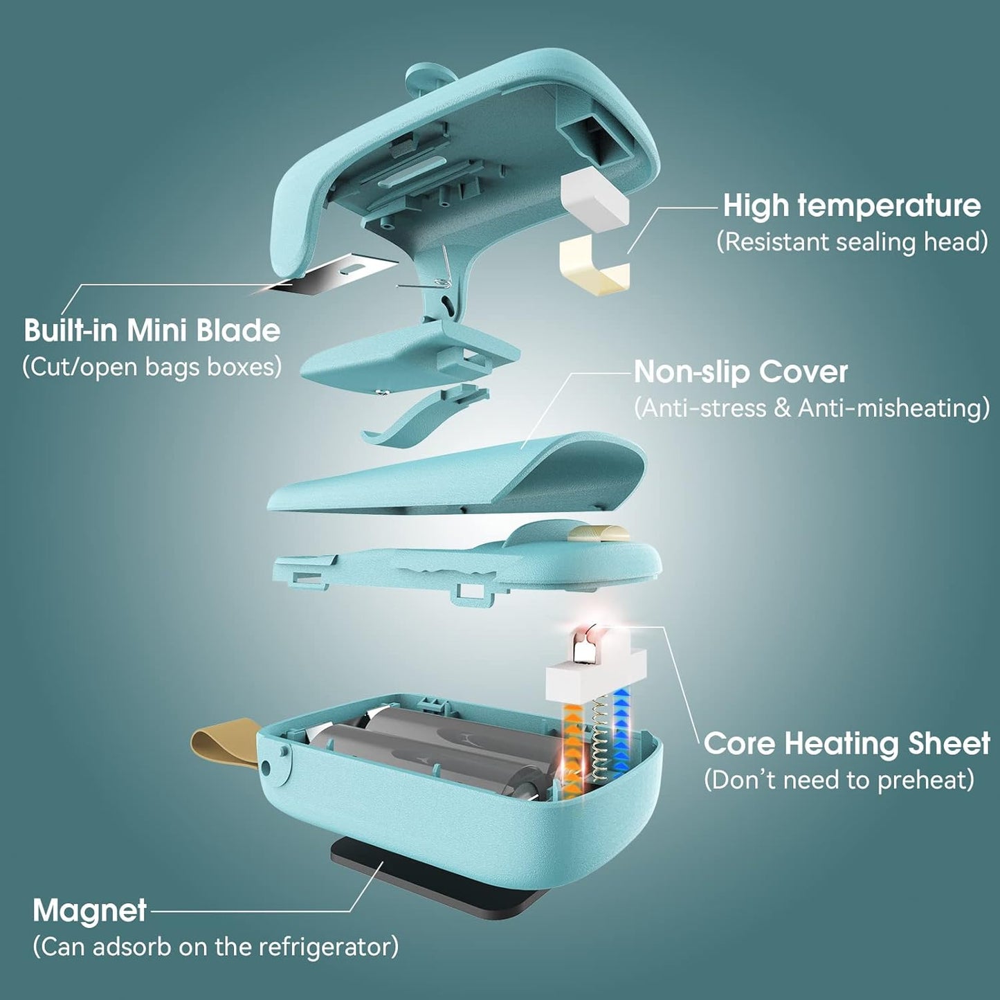 Mini Bag Sealer. Handheld Heat Vacuum Sealer. 2 in 1 Sealer and Cutter with Lanyard. Portable Resealer Machine for Plastic Bags Food Storage Snacks Freshness (2xAA Batteries Included)