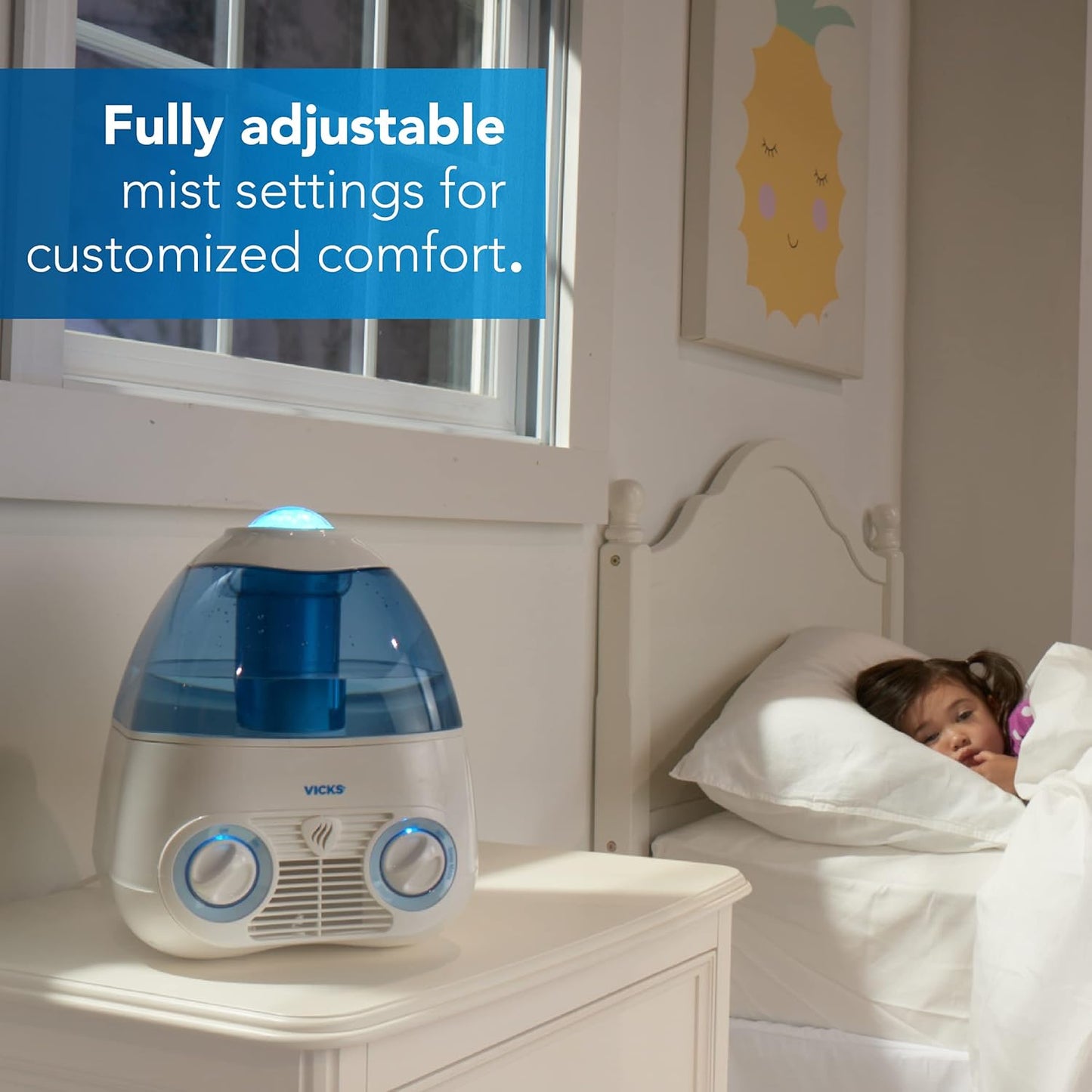 Starry Night Filtered Cool Mist Humidifier. Medium to Large Rooms. 1 Gallon Tank – Cool Mist Humidifier for Baby and Kids Rooms with Light Up Star Night Light Display. Works with Vicks VapoPads