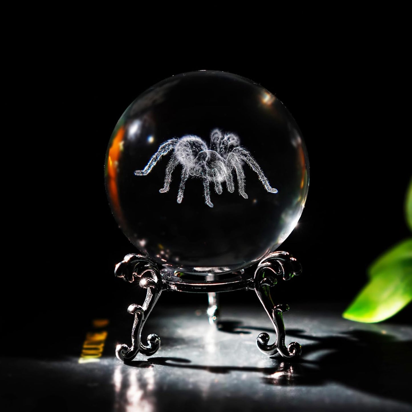 3D Engrving Crystal Lotus Flower Figurine Crystal Ball with Sliver-Plated Flowering Stand Glass Decorative Ball Sphere for Home Decor 2.3 inch (60mm)