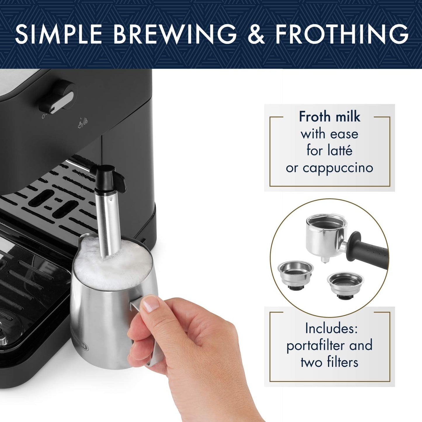 Stilosa Manual Espresso Machine. Latte & Cappuccino Maker. 15 Bar Pump Pressure + Milk Frother Steam Wand. Black / Stainless. EC260BK. 13.5 x 8.07 x 11.22 inches