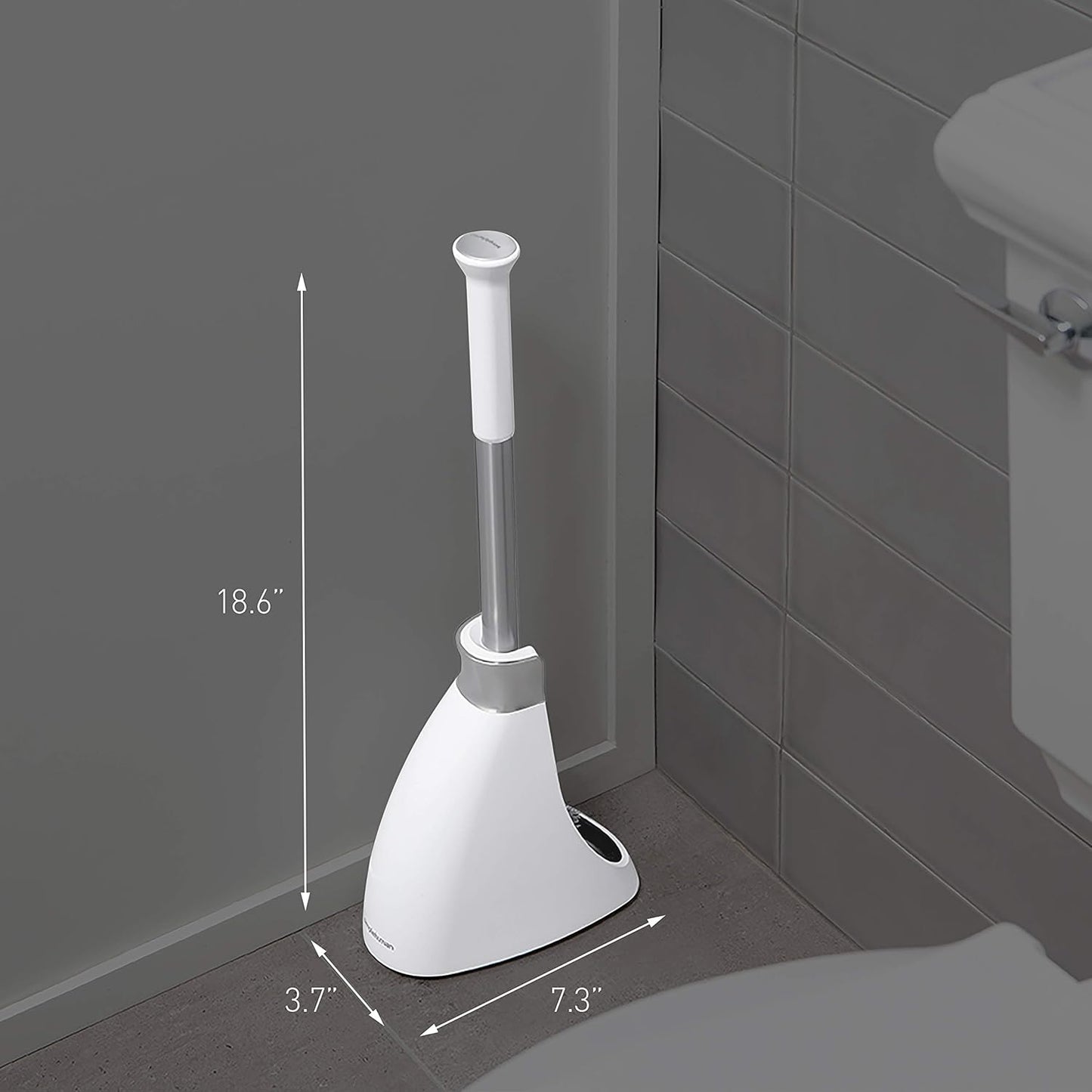 Toilet Brush with Caddy. Stainless Steel. White