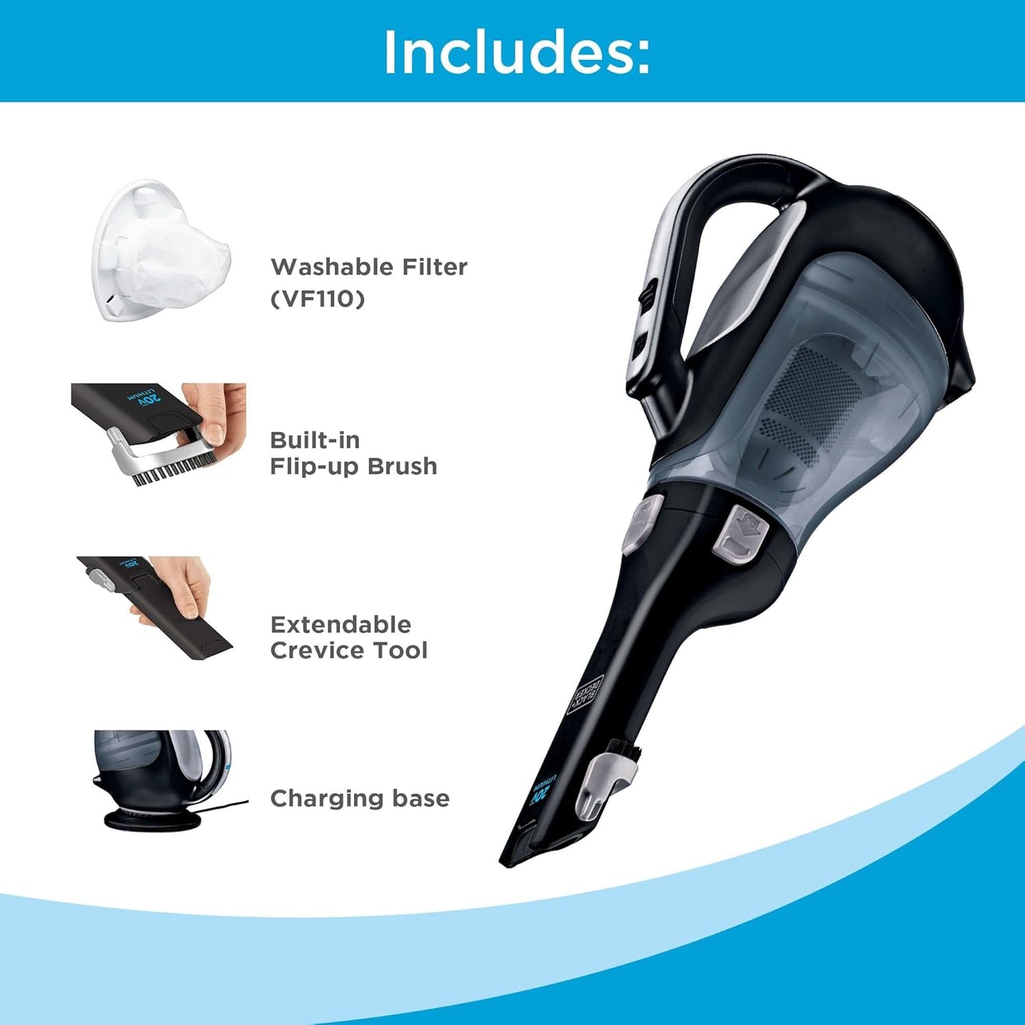 dustbuster 20V Cordless Handheld Vacuum. Powerful Suction. Home and Car Vacuum (BDH2000L)