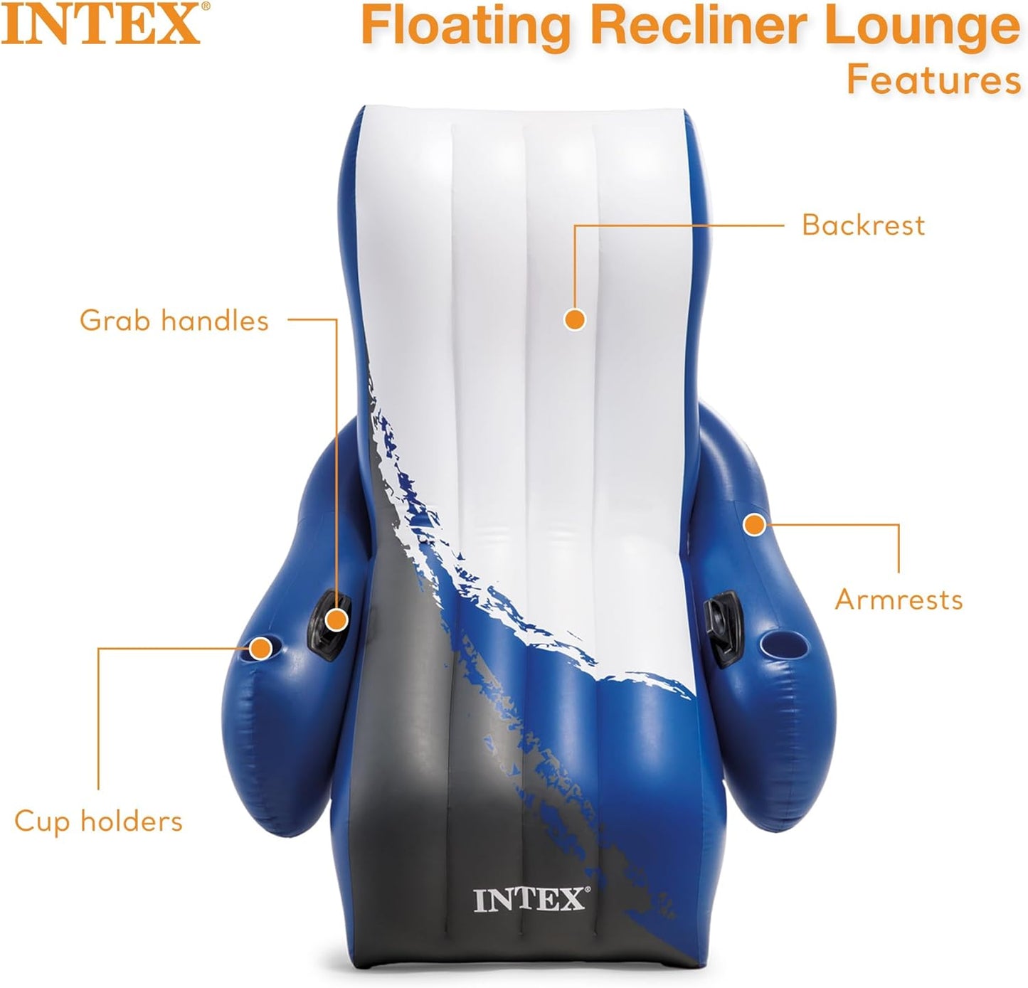 Inflatable Lounge Pool Recliner Lounger Chair with Cup Holders - Heavy-Duty Float Raft for Adults. 220 Lb Capacity Large Floating Tanning Chair