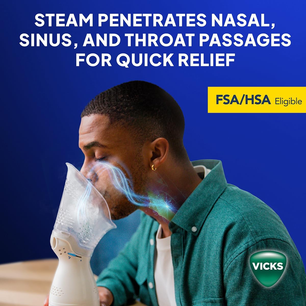 Sinus Inhaler - Non-Medicated Steam Relief for Allergies, Congestion, Coughs and Colds, Face Steamer, Soothes Nasal and Throat Passages, Use with VapoPads (1 Included), FSA and HSA Eligible
