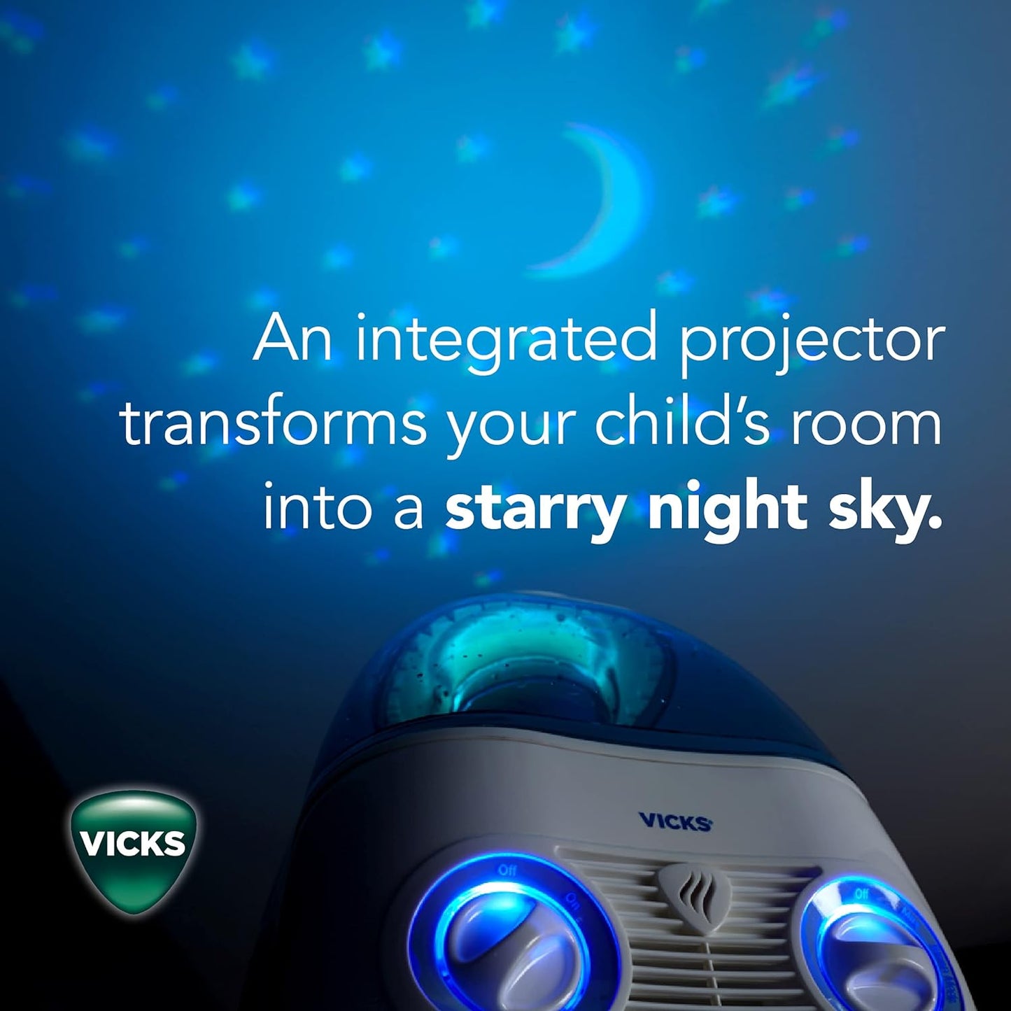 Starry Night Filtered Cool Mist Humidifier. Medium to Large Rooms. 1 Gallon Tank – Cool Mist Humidifier for Baby and Kids Rooms with Light Up Star Night Light Display. Works with Vicks VapoPads