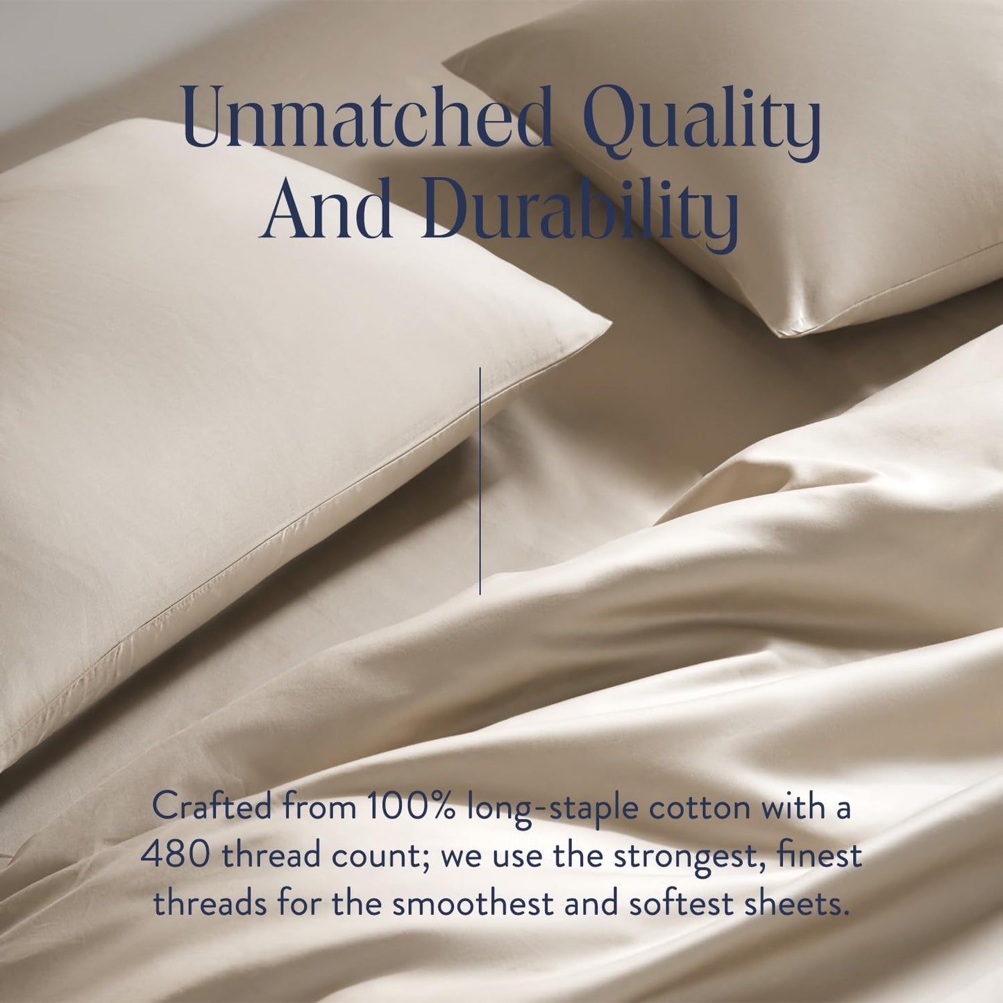 Luxury Sateen 4 Piece Queen Size Sheets Set in Pebble - 100% Cotton Sateen Sheets - 1 Fitted Sheet. 1 Flat Sheet. 2 Pillowcases - Best Luxury Sheets