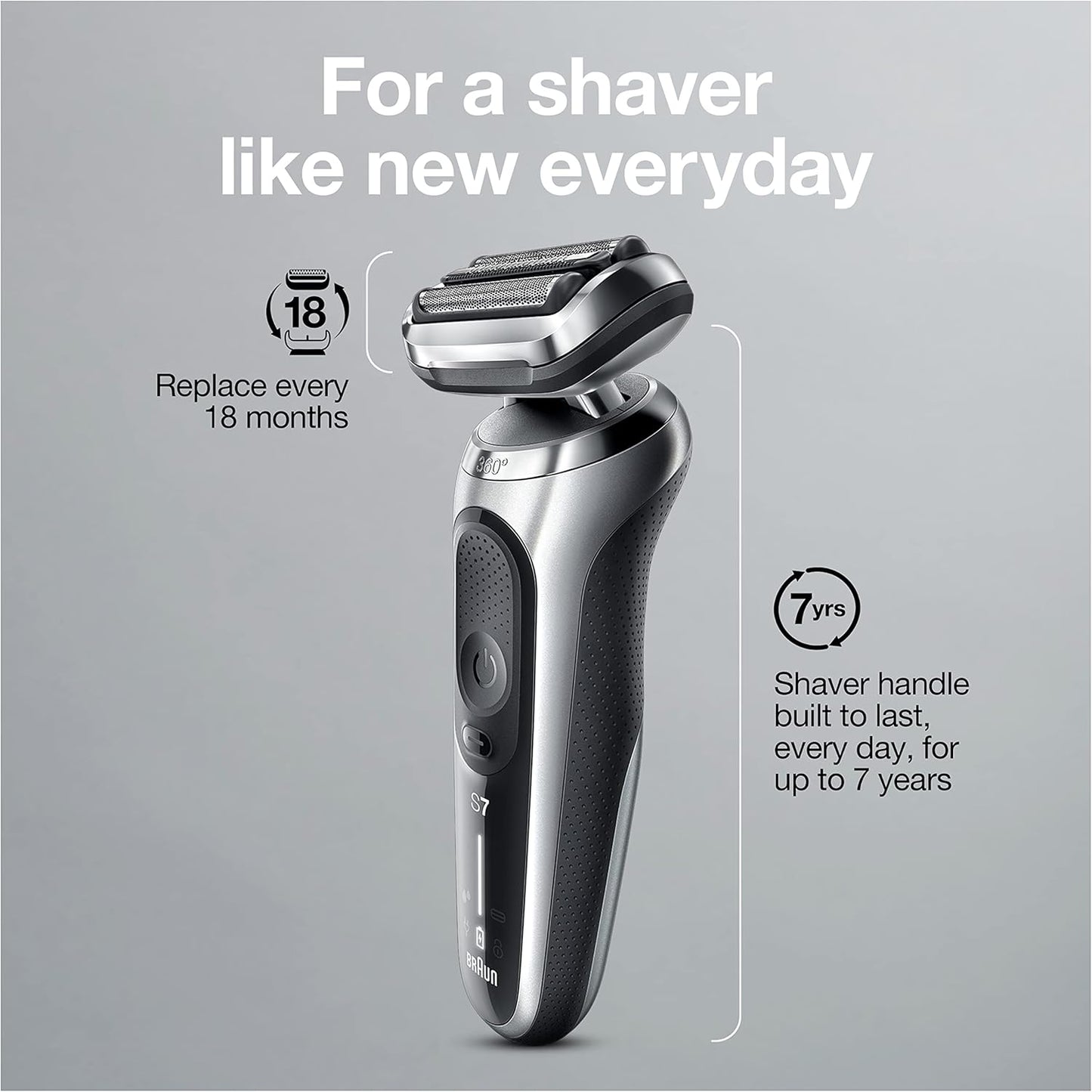 7 7032cs Flex Electric Razor for Men. Wet & Dry. Electric Razor. Rechargeable. Cordless Foil Shaver with Beard Trimmer and Charging Stand. Silver