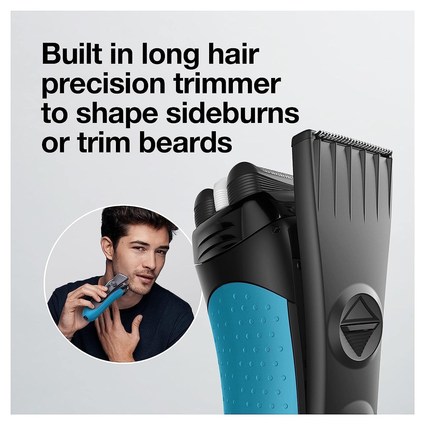 3 Razor with Precision Trimmer. Rechargeable. Wet & Dry Foil Shaver for Men. Blue/Black. 4 Piece