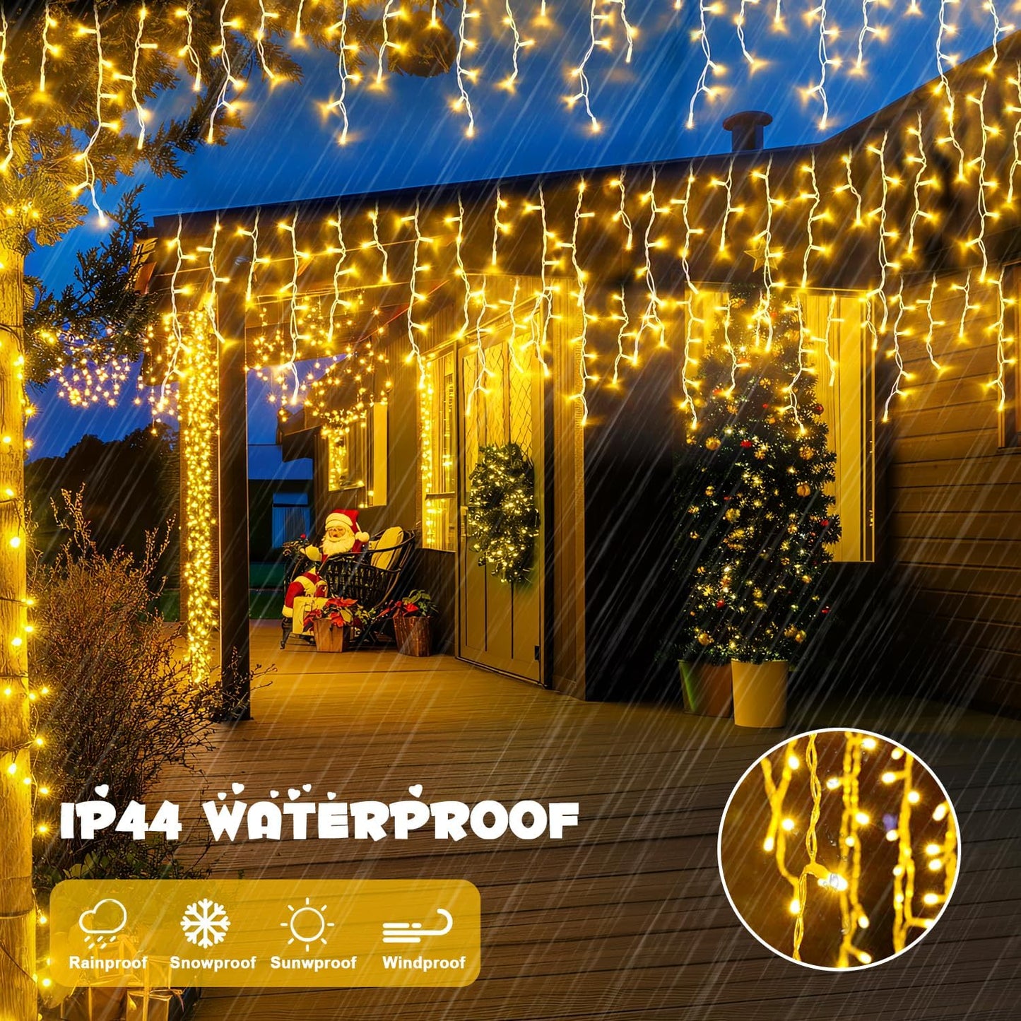 38.8FT Icicle Lights for Outside. 400 LED Icicle Christmas Lights Outdoor Indoor Plug in. Warm White Christmas Icicle Lights with Remote for Wedding House Fireplace Christmas Decorations