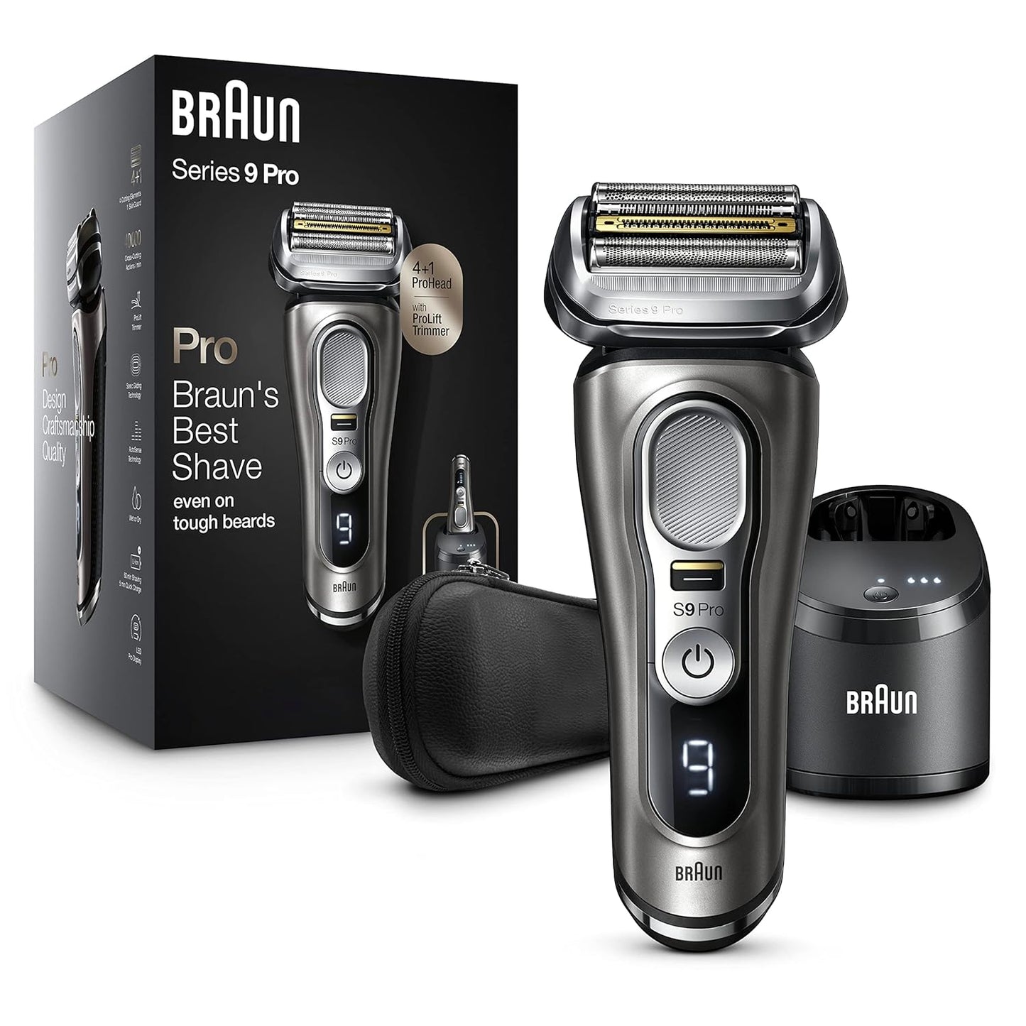 Electric Razor for Men. Waterproof Foil Shaver. Series 9 Pro 9477cc. Wet & Dry Shave. with Portable Charging Case. ProLift Beard Trimmer. 5-in-1 Cleaning & Charging SmartCare Center. Silver