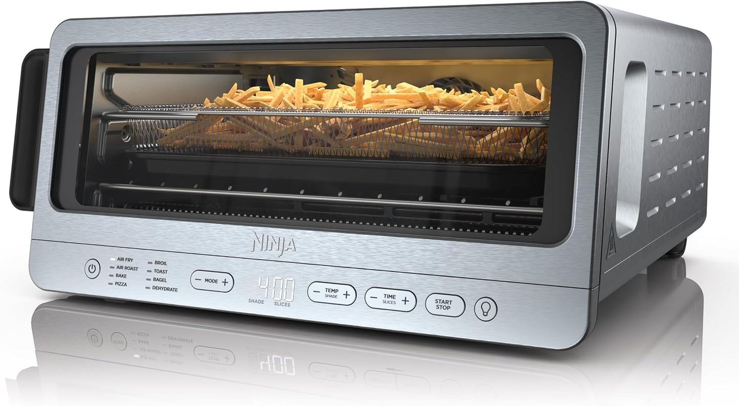 Flip Toaster Oven&Air Fryer. 8-in-1 Functionality. Flip Up&Away Capability for Storage Space. LargeCapacity. Air Fry Basket. SheetPan. Wire Rack&Removable Crumb Tray. Stainless.1800 watts. SP151